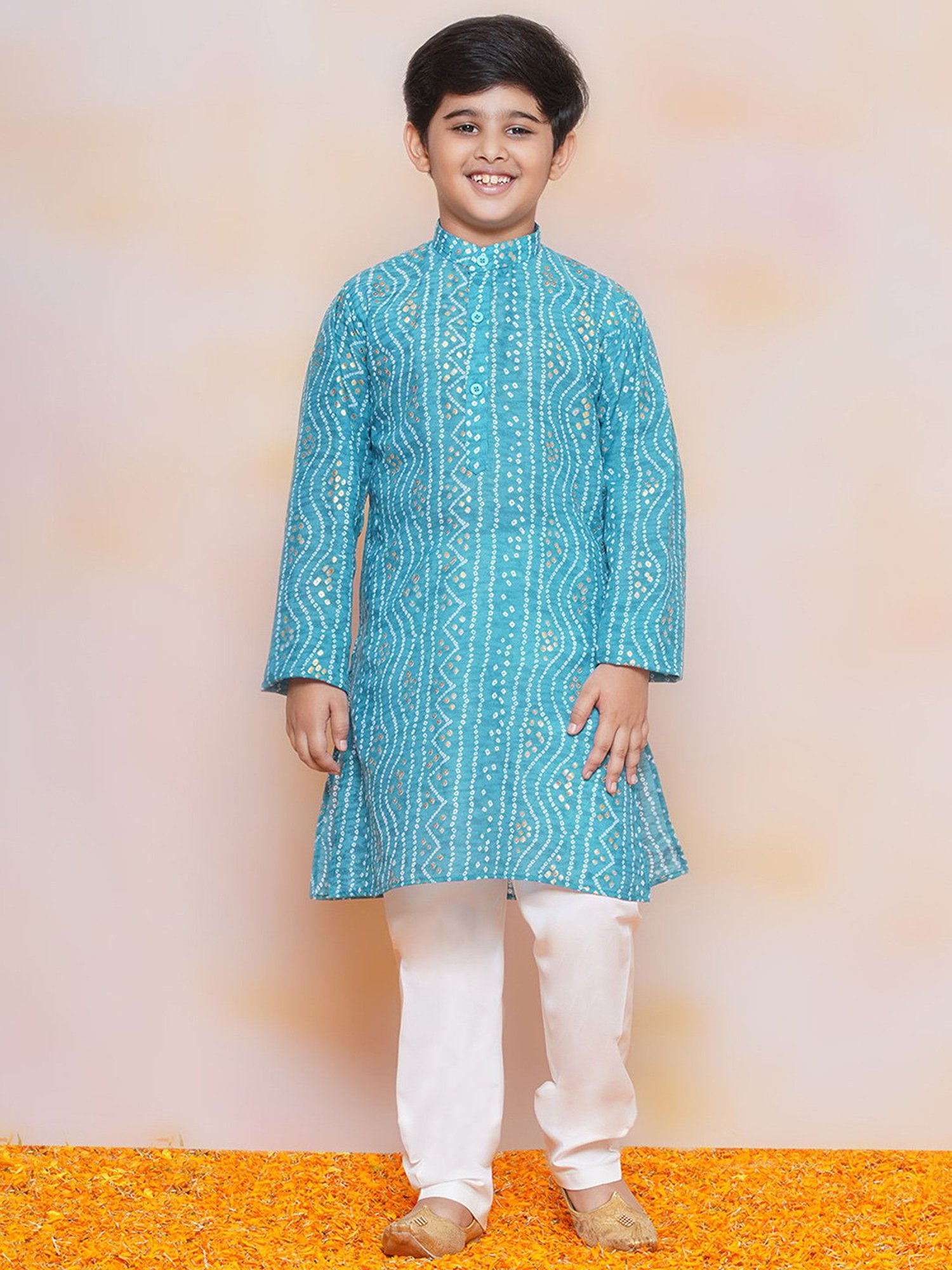 AJ Dezines Kids Blue & White Printed Full Sleeves Kurta with Pyjamas