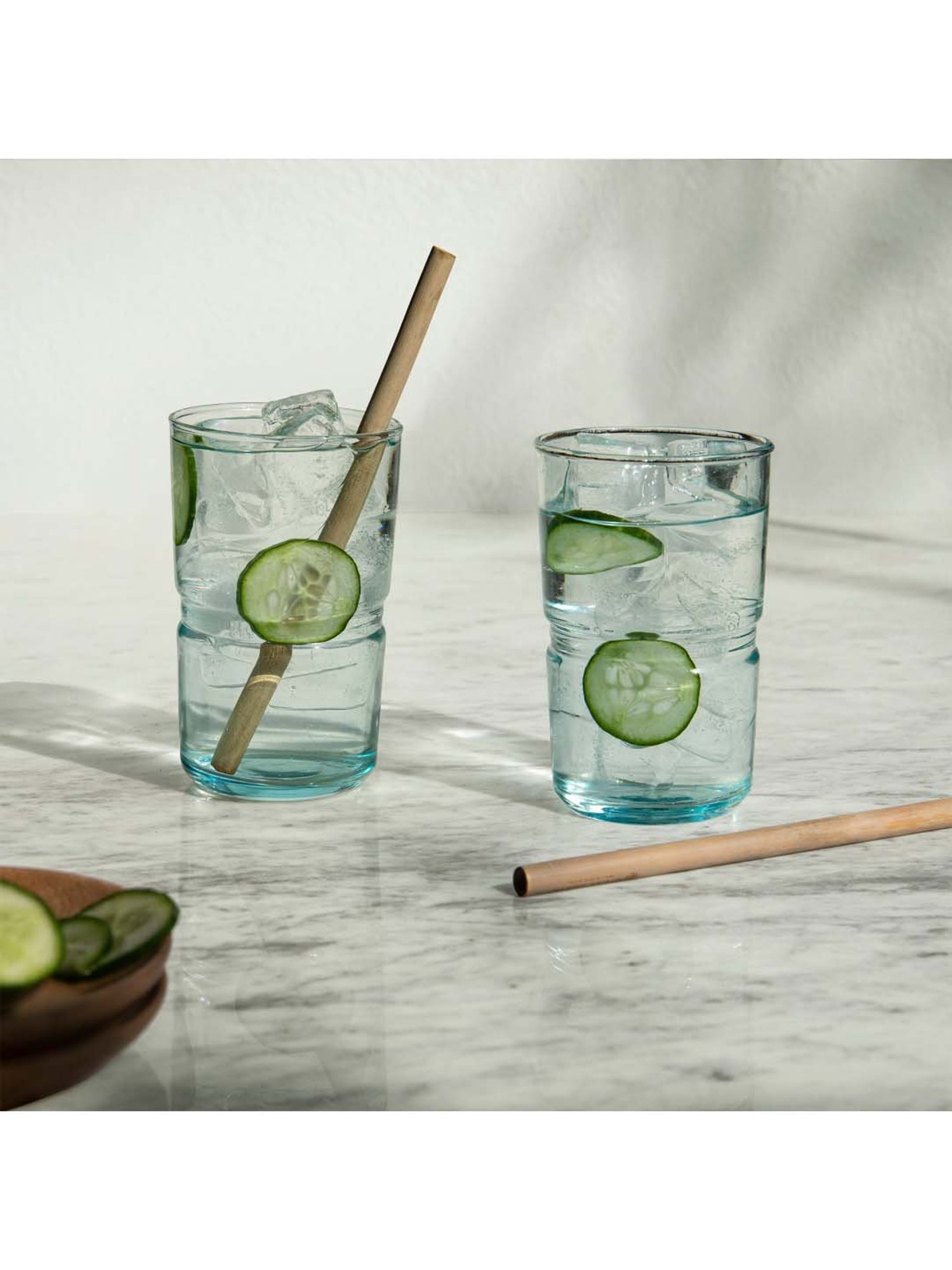 Ellementry 'Jove' Blue & Transparent Glass 8.25 cm Tumbler (0.5 L) - Set of 2