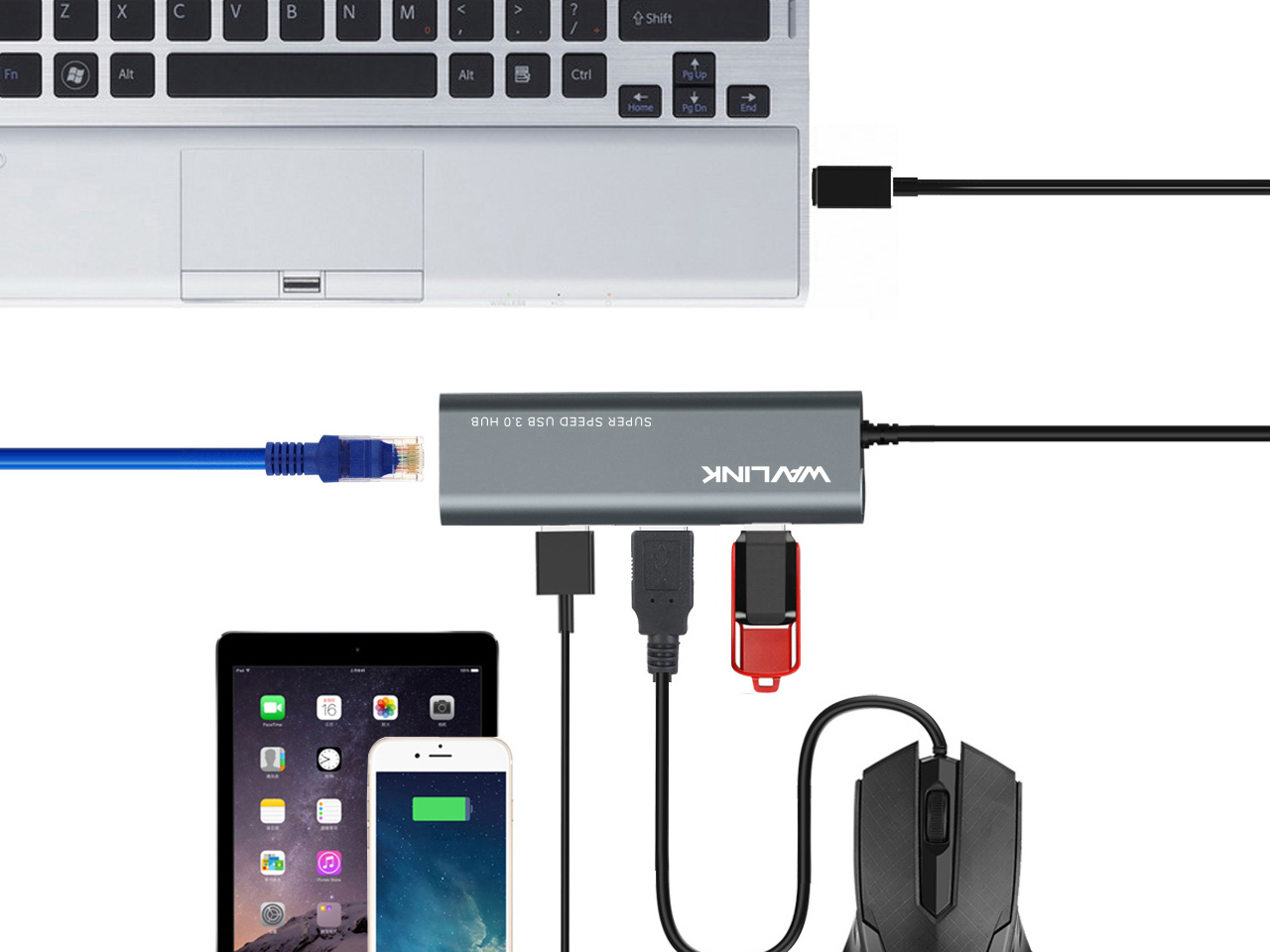 Madeng USB 3.0 HUB Adapter Extender Mini Splitter Box 3 Ports for PC Laptop Macbook Mobile Phone High Speed U Disk Reader