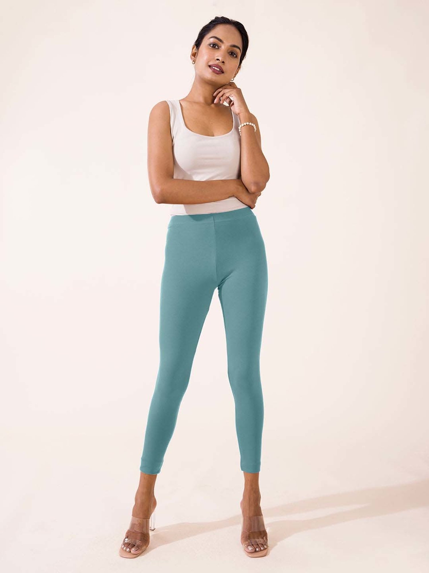 Go Colors! Ocean Green Cotton Crop Leggings