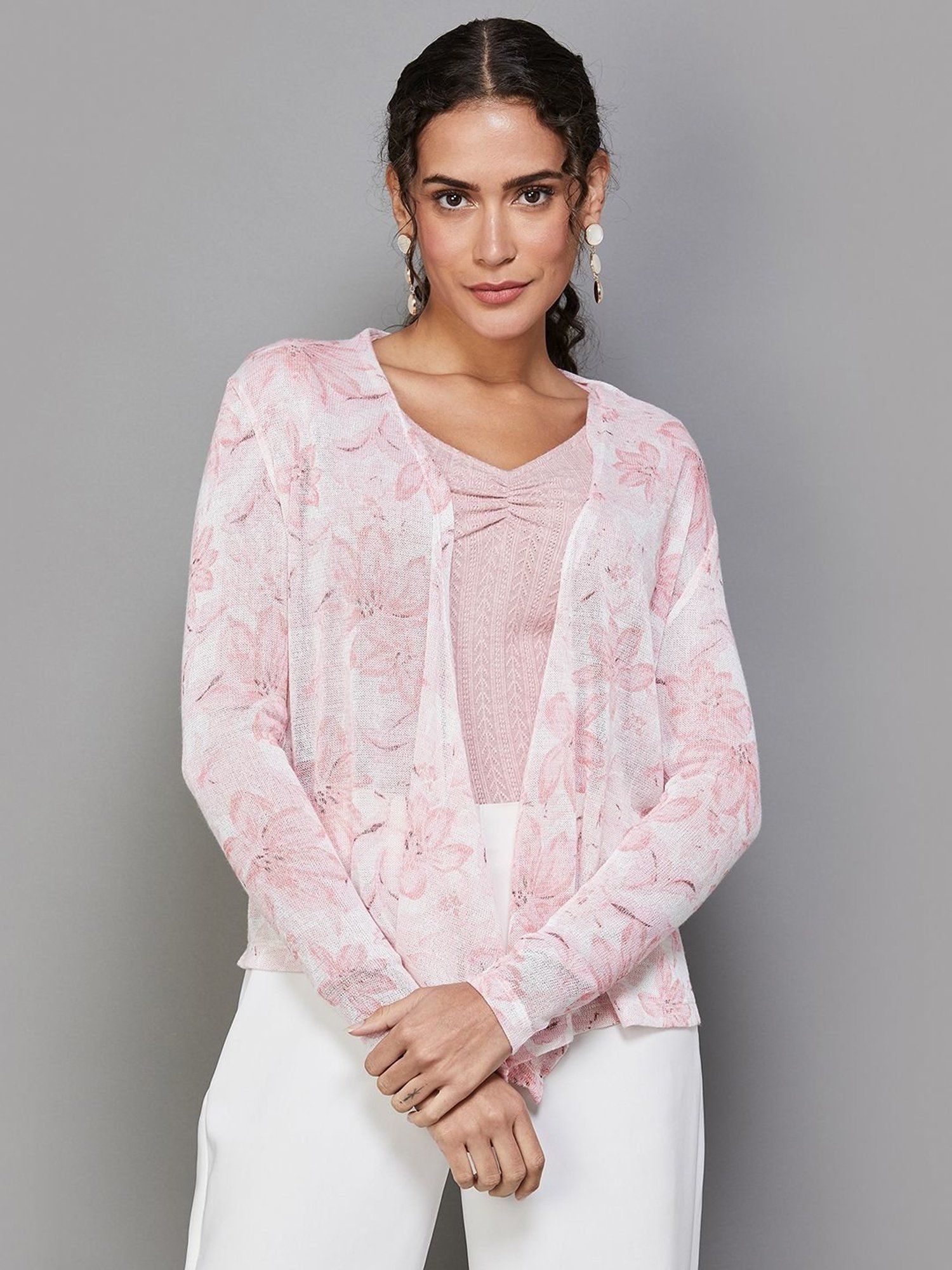 Code by Lifestyle Pink Cotton Printed Shrug