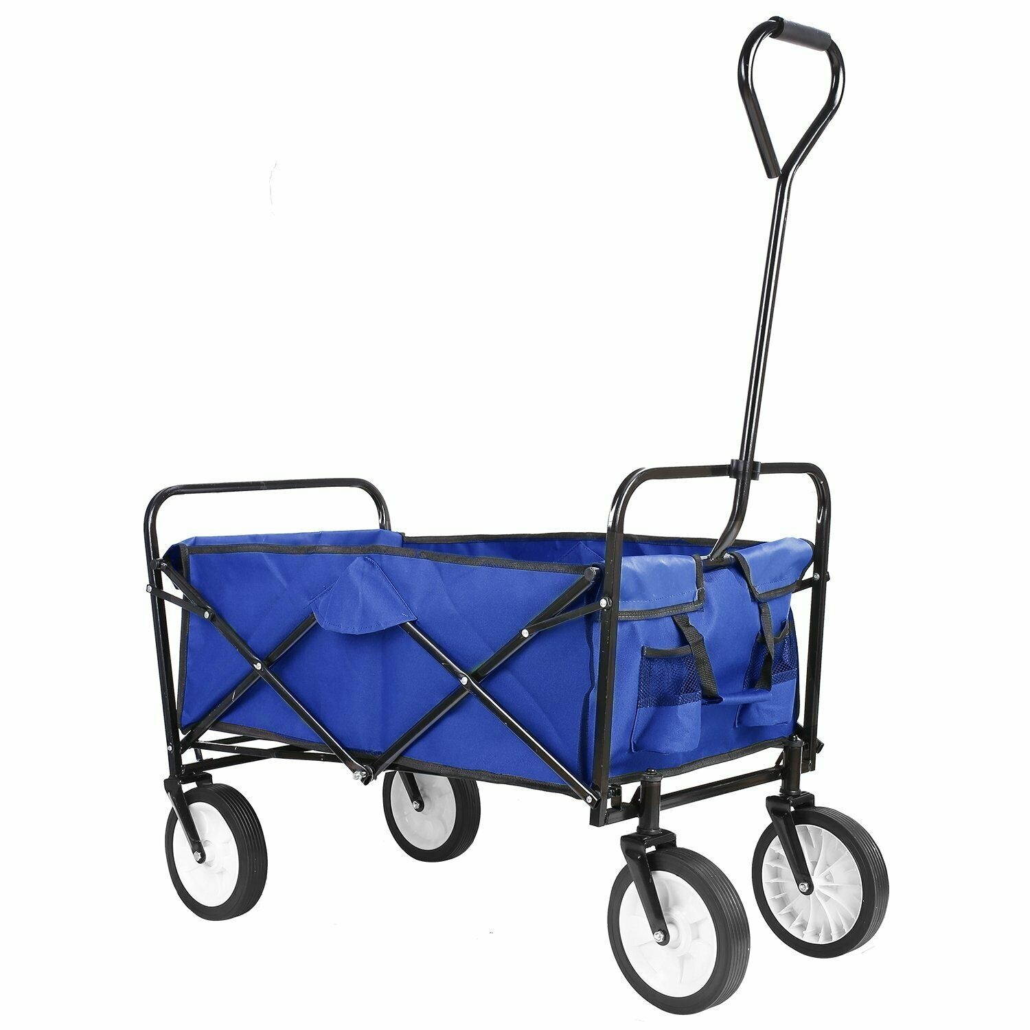Collapsible Wagon Utility Outdoor Garden Cart Camping Shopping Trolley Cart Blue