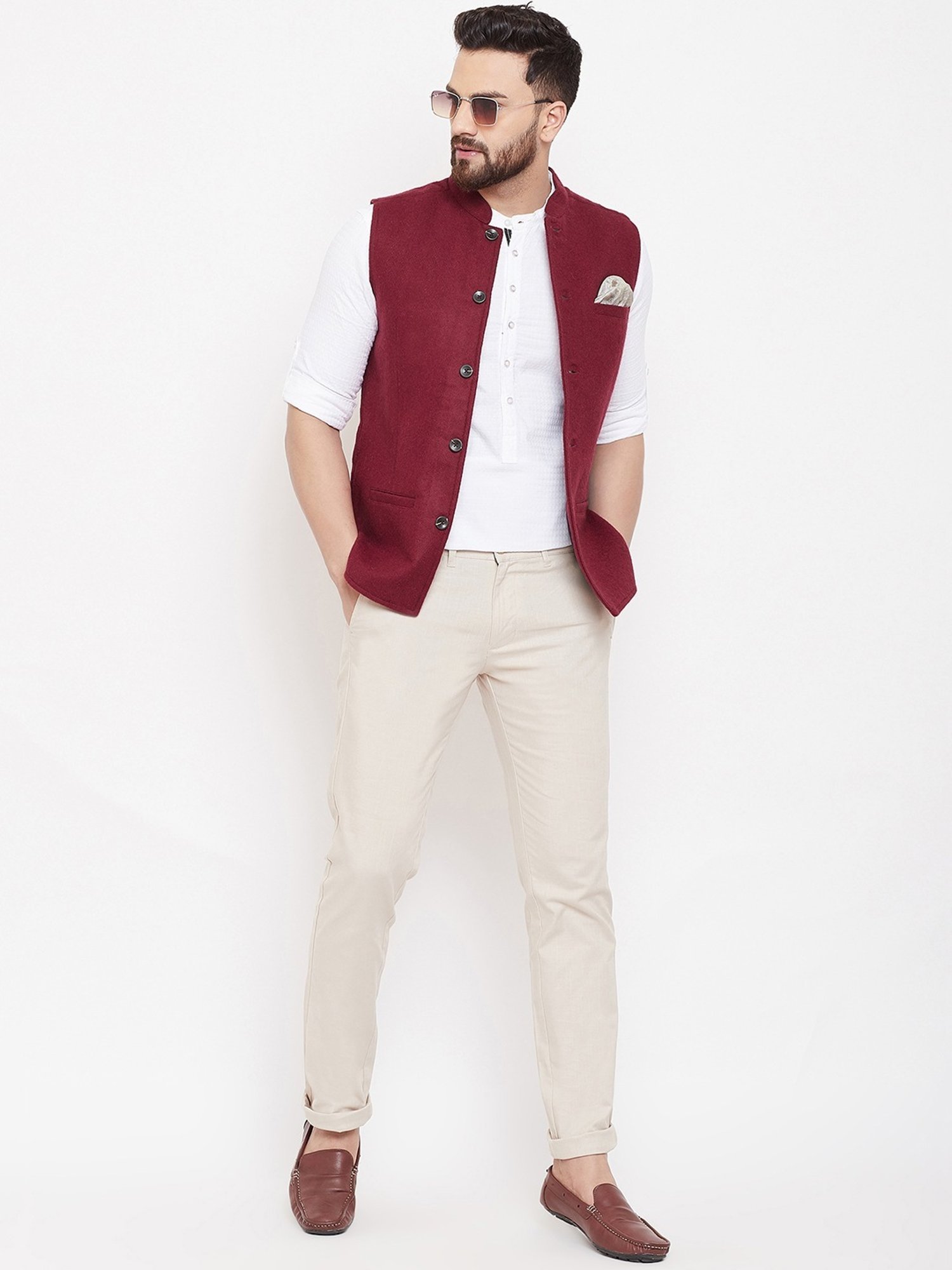 Even Maroon Regular Fit Nehru Jacket