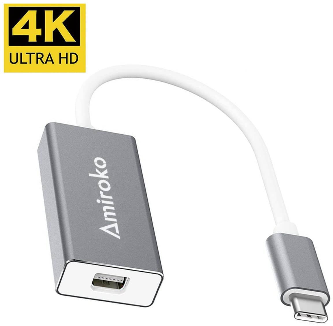 Amiroko USB-C to Mini DisplayPort Adapter USB 3.1 Type C to Mini DP Adapter Support 4K 1080P Compatible with MacBook Pro MacBook 12 Alienware to LED Cinema Display/Dell Monitor etc Silver