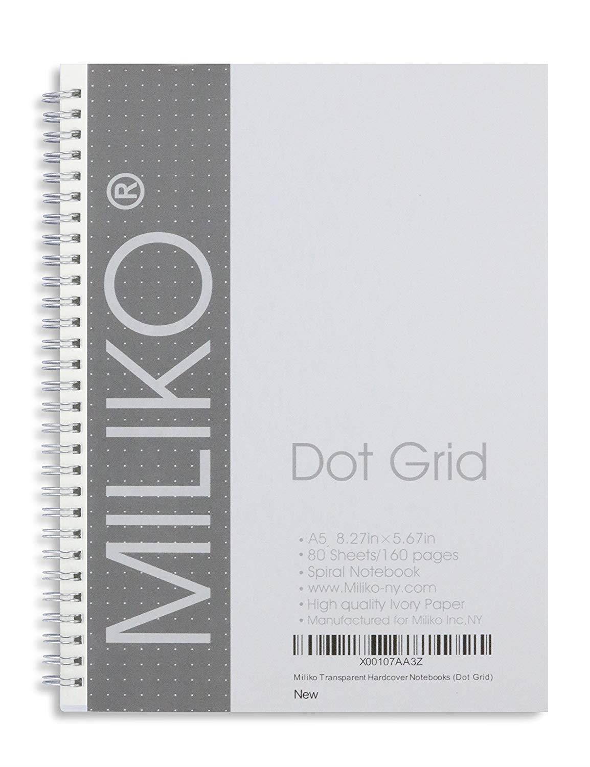 Miliko Transparent Hardcover A5 Size Dot Grid Wirebound/Spiral Notebook-2 Per Pack (Dot Grid), A5 8.27inX5.67in