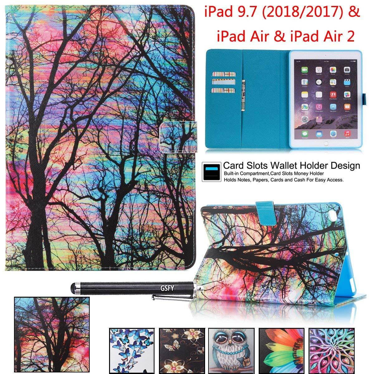 New iPad 9.7 inch 2017 Case - Newshine Colorful PU Leather Stand Cover with Card Holder for Apple New iPad 9.7 2017 Tablet/ iPad Air/ iPad Air 2, with Auto Sleep/ Wake Up Function, Sunset Glow