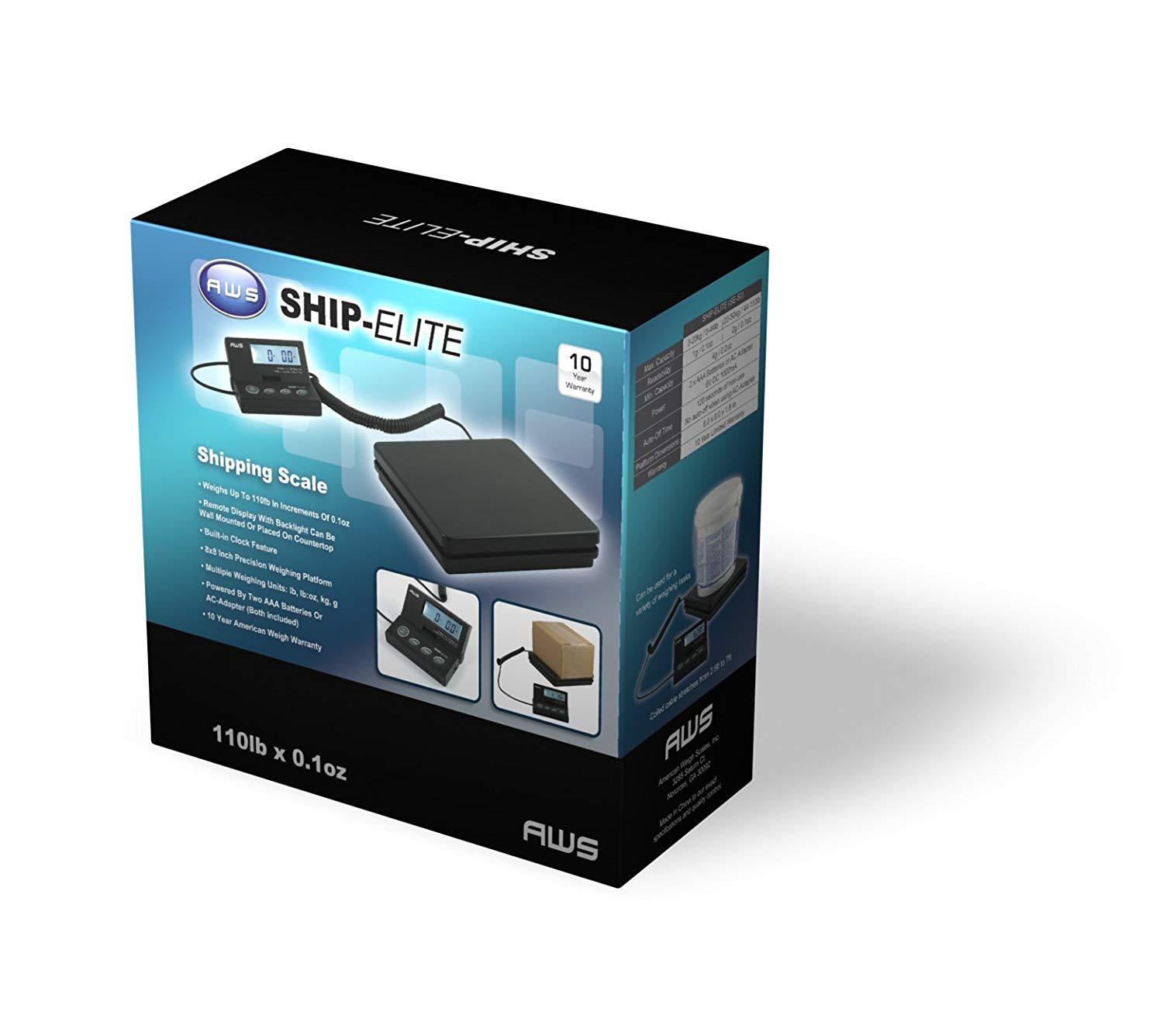 American Weigh Scales SE-50 Ship Elite Black Low Profile Shipping Scale with Backlit LCD and 110-Pound Capacity