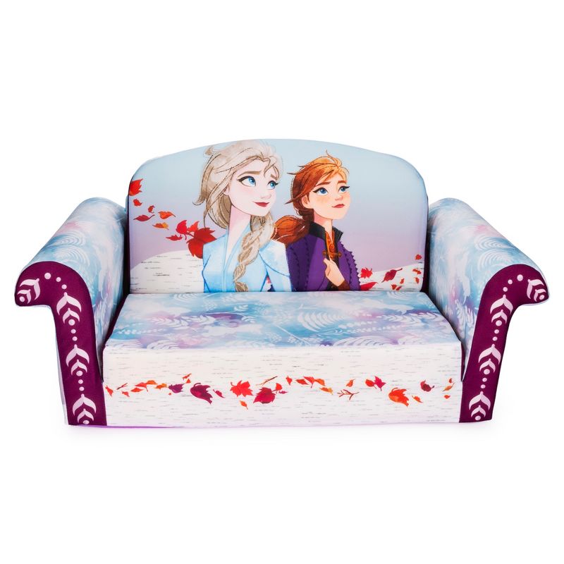 Marshmallow Furniture Comfy Foam Toddler 2-in-1 Flip-Open Couch and Chair Kids Furniture Package for Ages 2 Years Old and Up, Disney Frozen 2