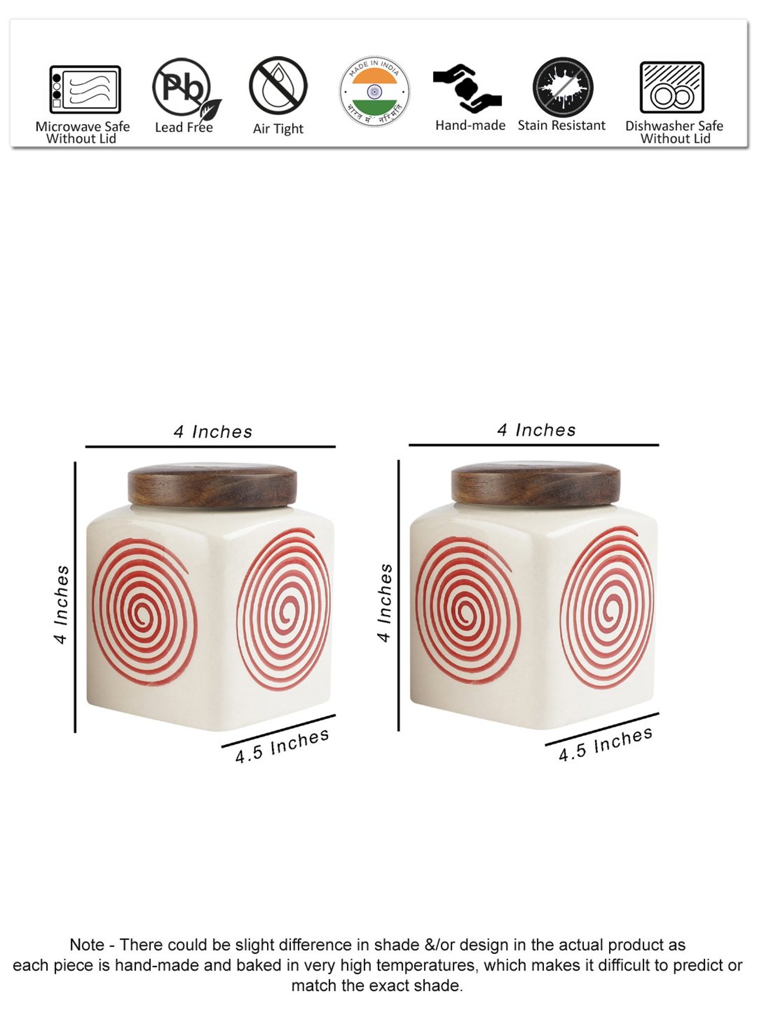 VarEesha Red Square Ceramic Jars - Set of 2