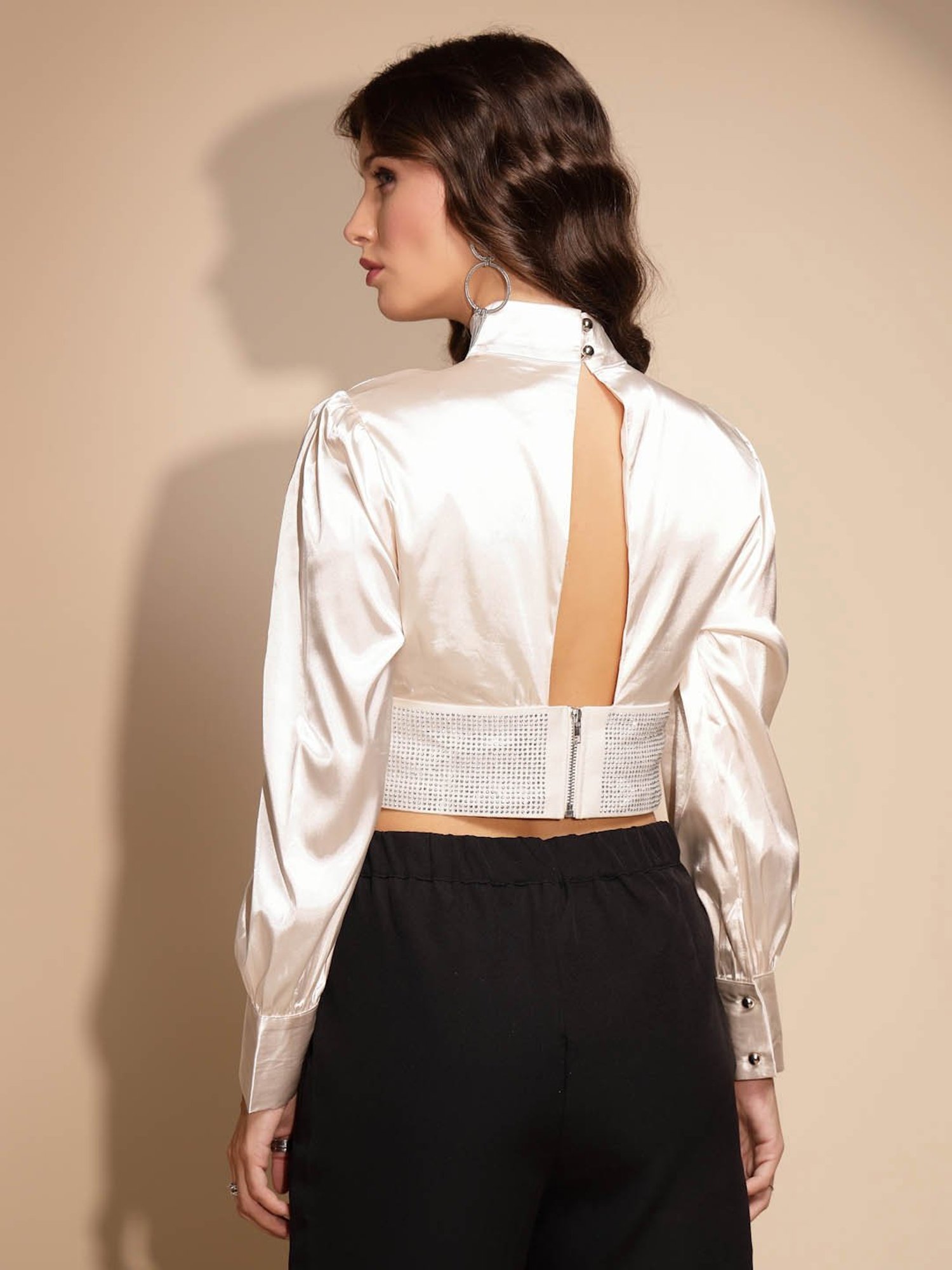 Global Republic Cream Embellished Crop Top