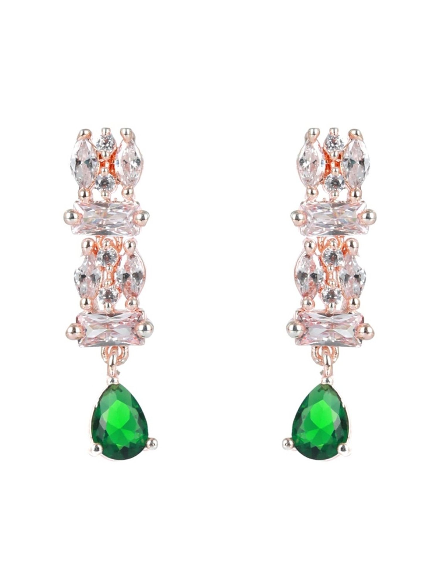 Aatmana Rose Gold-Plated Green & White American Diamond & CZ-Studded Necklace Set