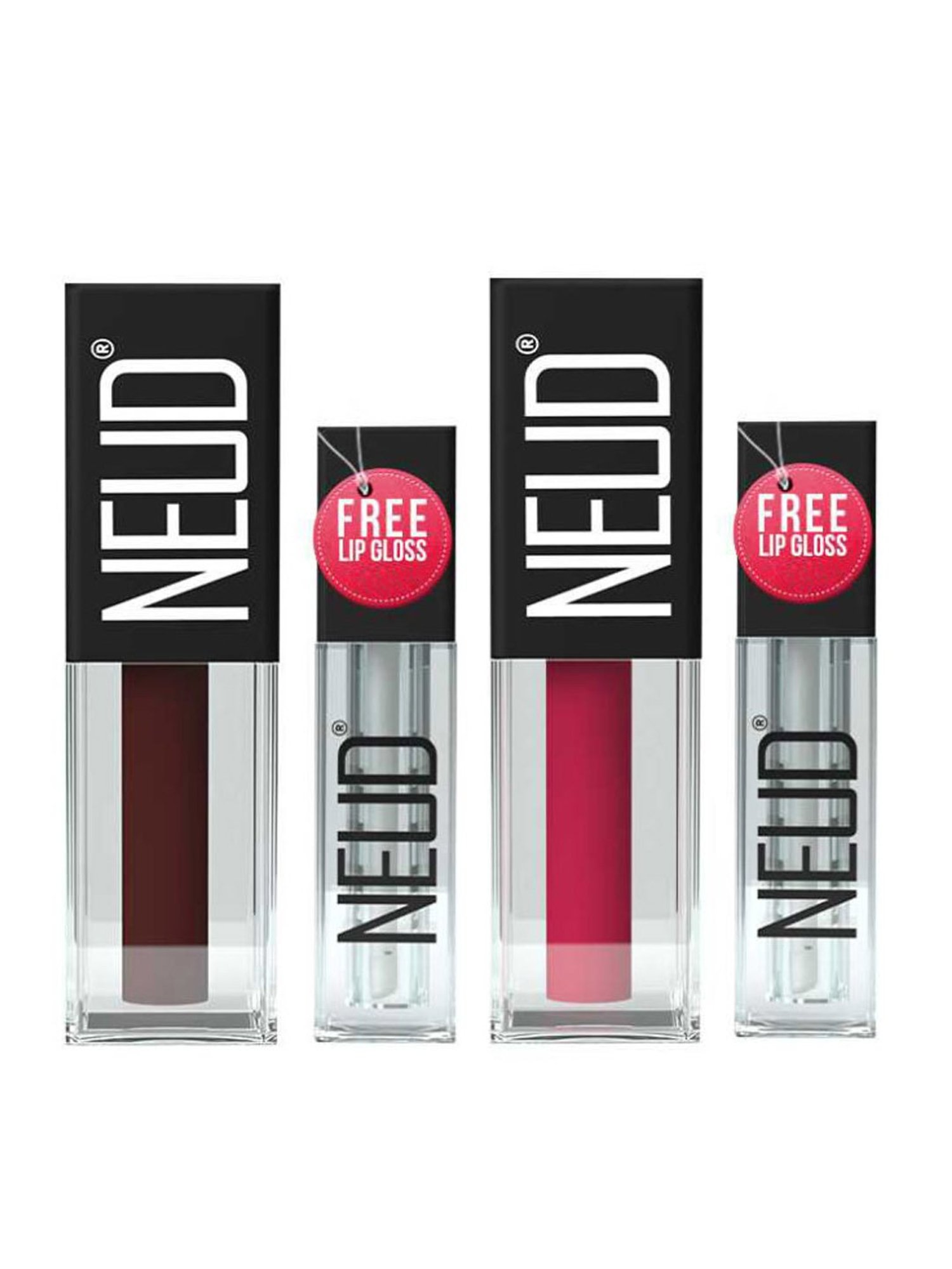 Neud Matte Liquid Lipstick Combo Hottie Crush & Espresso Twist with Two Lip Gloss Free