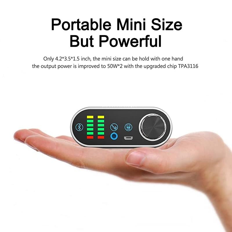 Bluetooth 5.0 Power Amplifier Wireless Audio Receiver with 12V 5A DC Adapter, Stereo Hi-Fi Digital Amp 2 Channel 50W+50W with AUX/USB/Bluetooth Input for Phone PC Tablet MP3(Black)