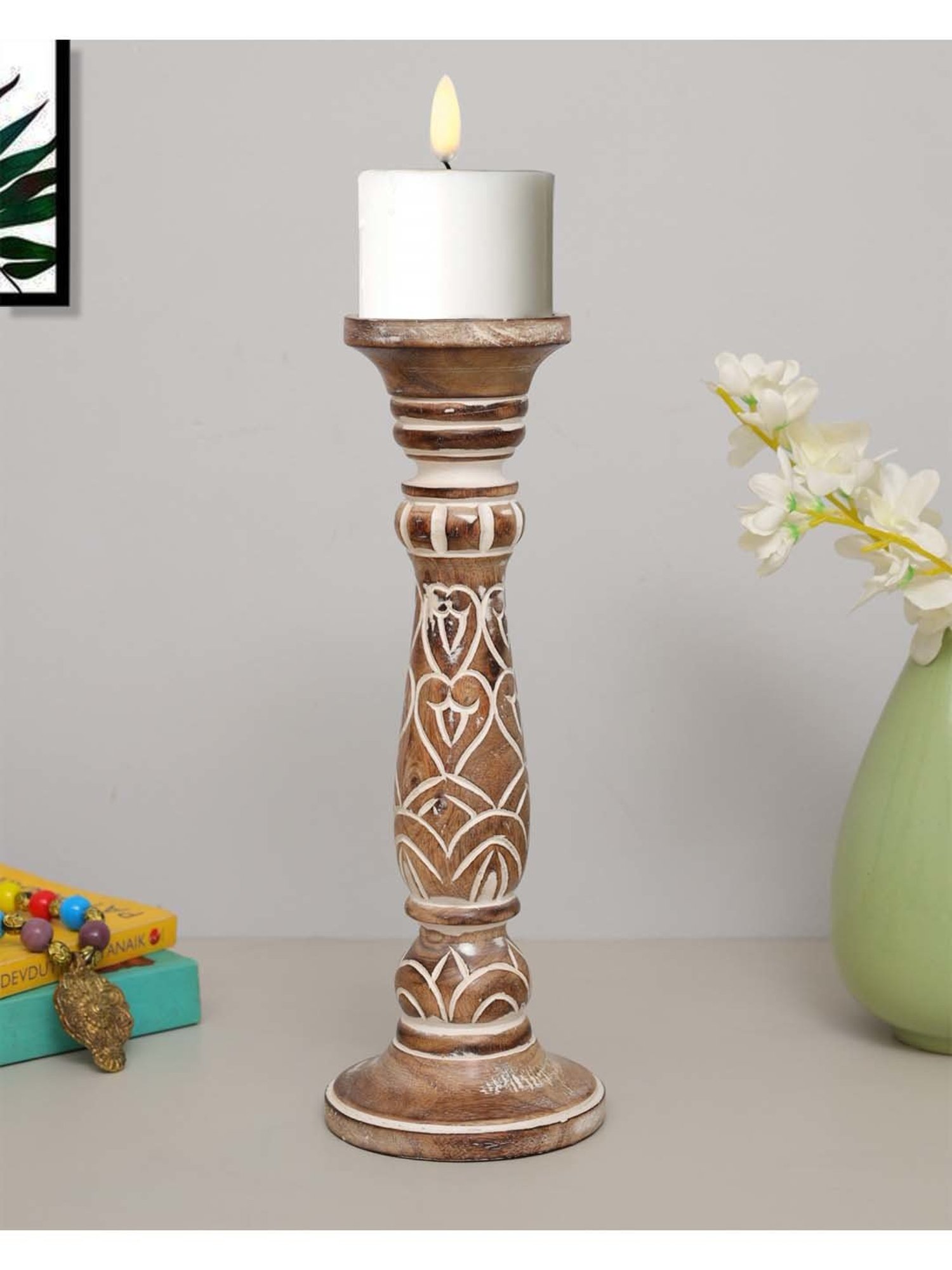 Homesake Brown Wood Small Pillar Candle Stand