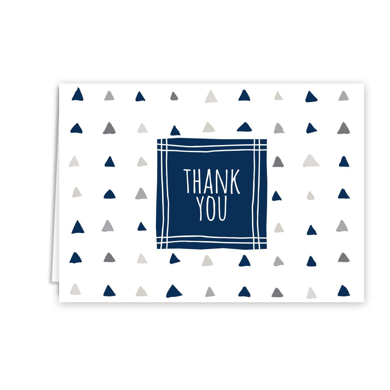 Navy Patterns Thank You Folded Assortment Card Pack - Set of 36 Cards, 6 Designs - 6 Cards per Design, 4 7/8'' x 3 1/2''. Blank Inside. Made in The USA. Blank White envelopes Included.