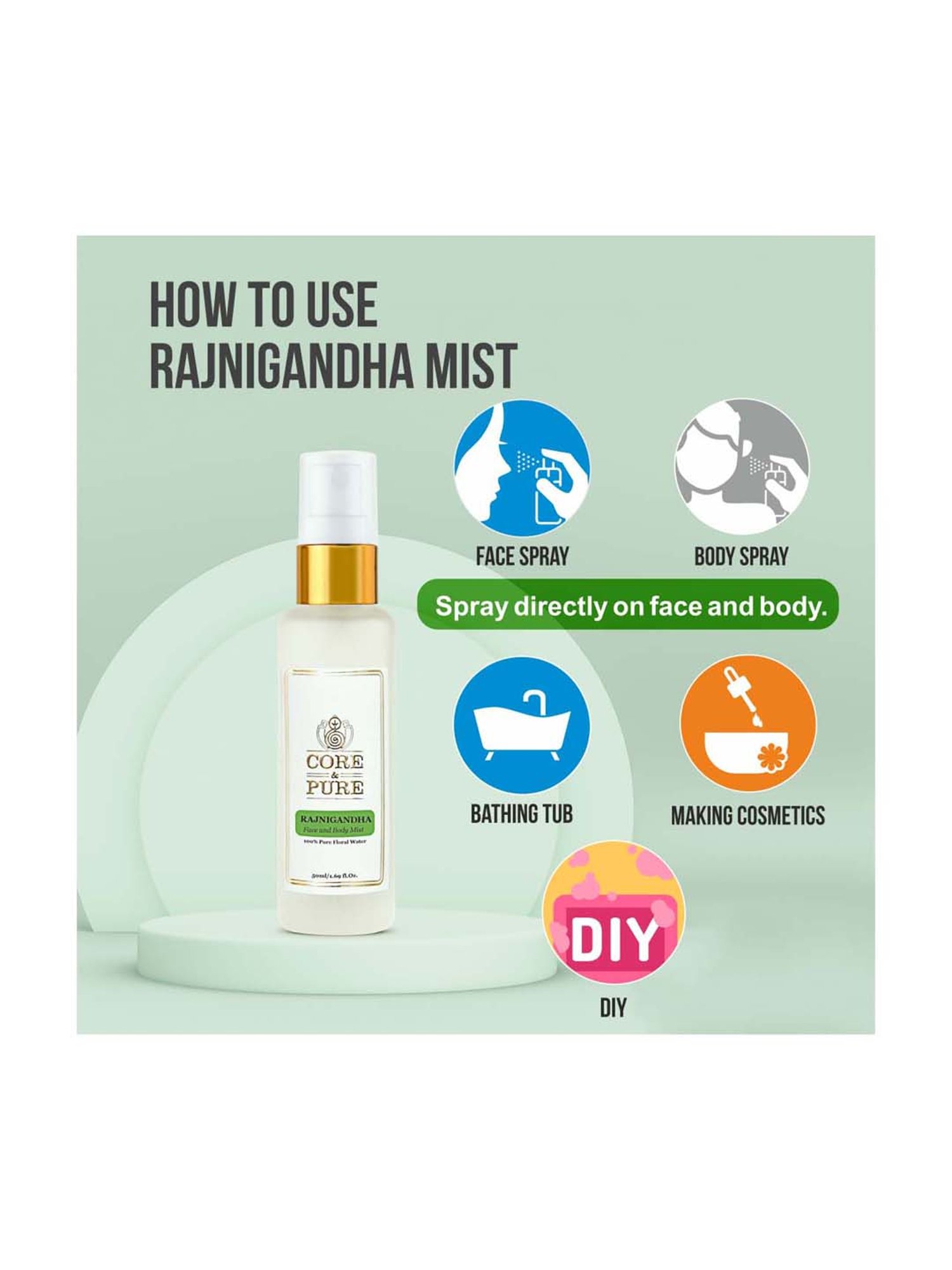 CORE & PURE Rajnigandha Water Face and Body Mist - 50 ml