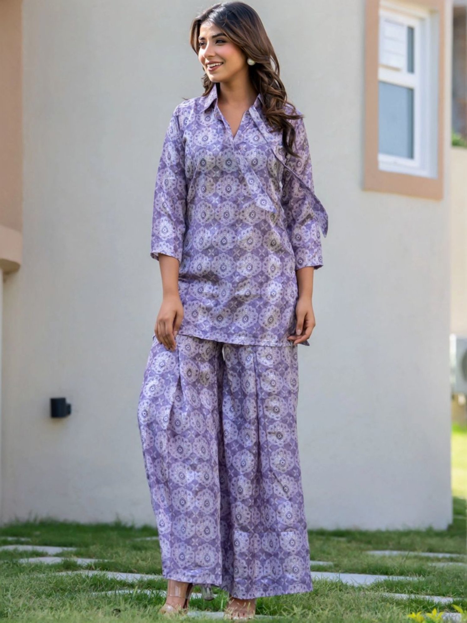 HOUSE OF JAMOTI Purple Printed Tunic Palazzo Set