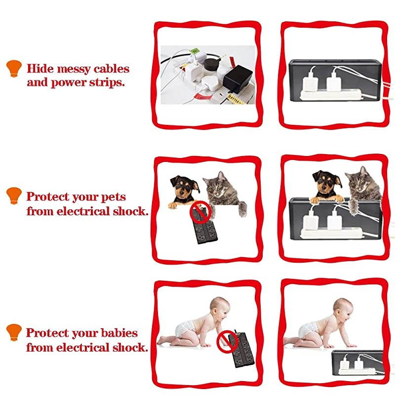 Cable Management Box Set of 2 Power Strip Hider Keeps Children Safe TV Cord Box for Home and Office White Balck
