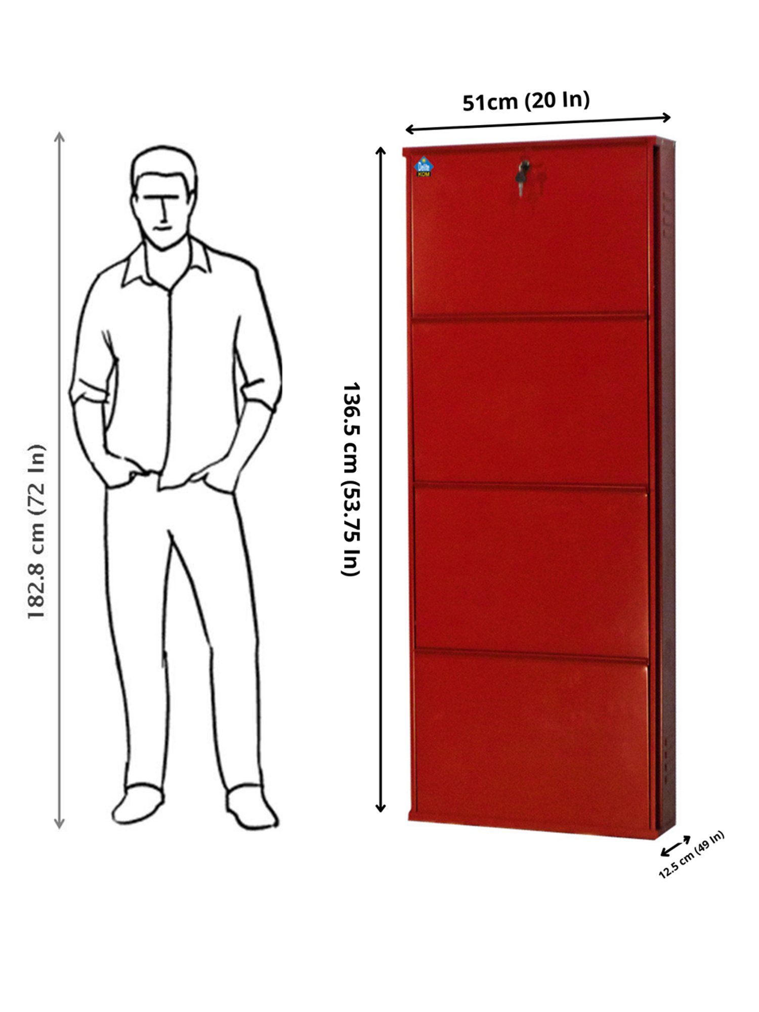 Delite Kom Metal Shoe Rack - 20" 4 Shelf, Brick Red, PowderCoat, Wall Mount, DIY