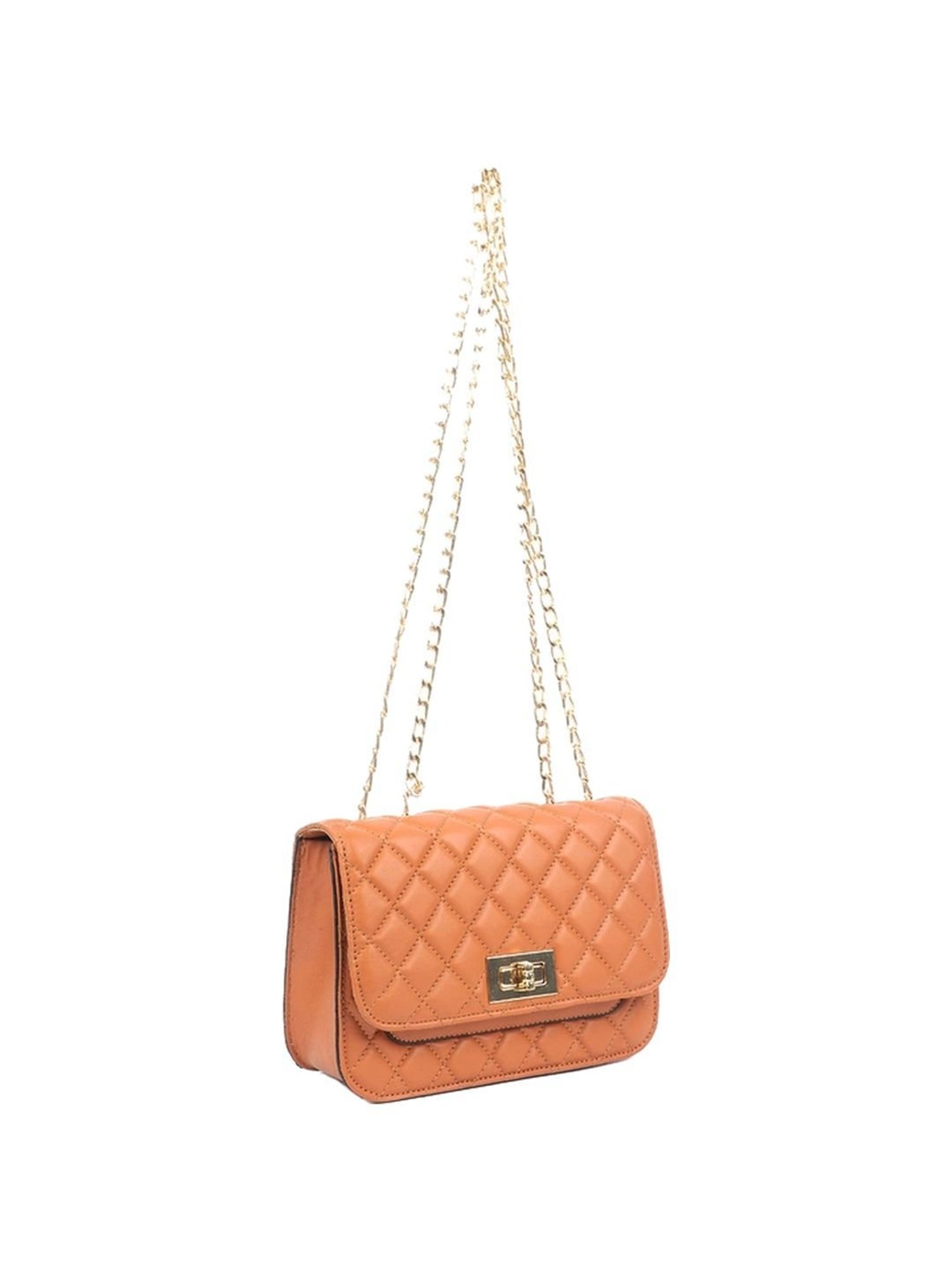 Carlton London Tan Quilted Medium Sling Handbag