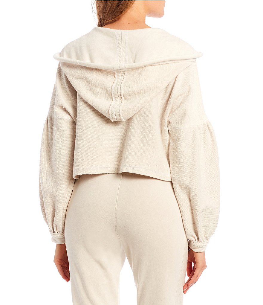 C&V Chelsea & Violet Mixed Media Balloon Sleeve Cropped Hoodie