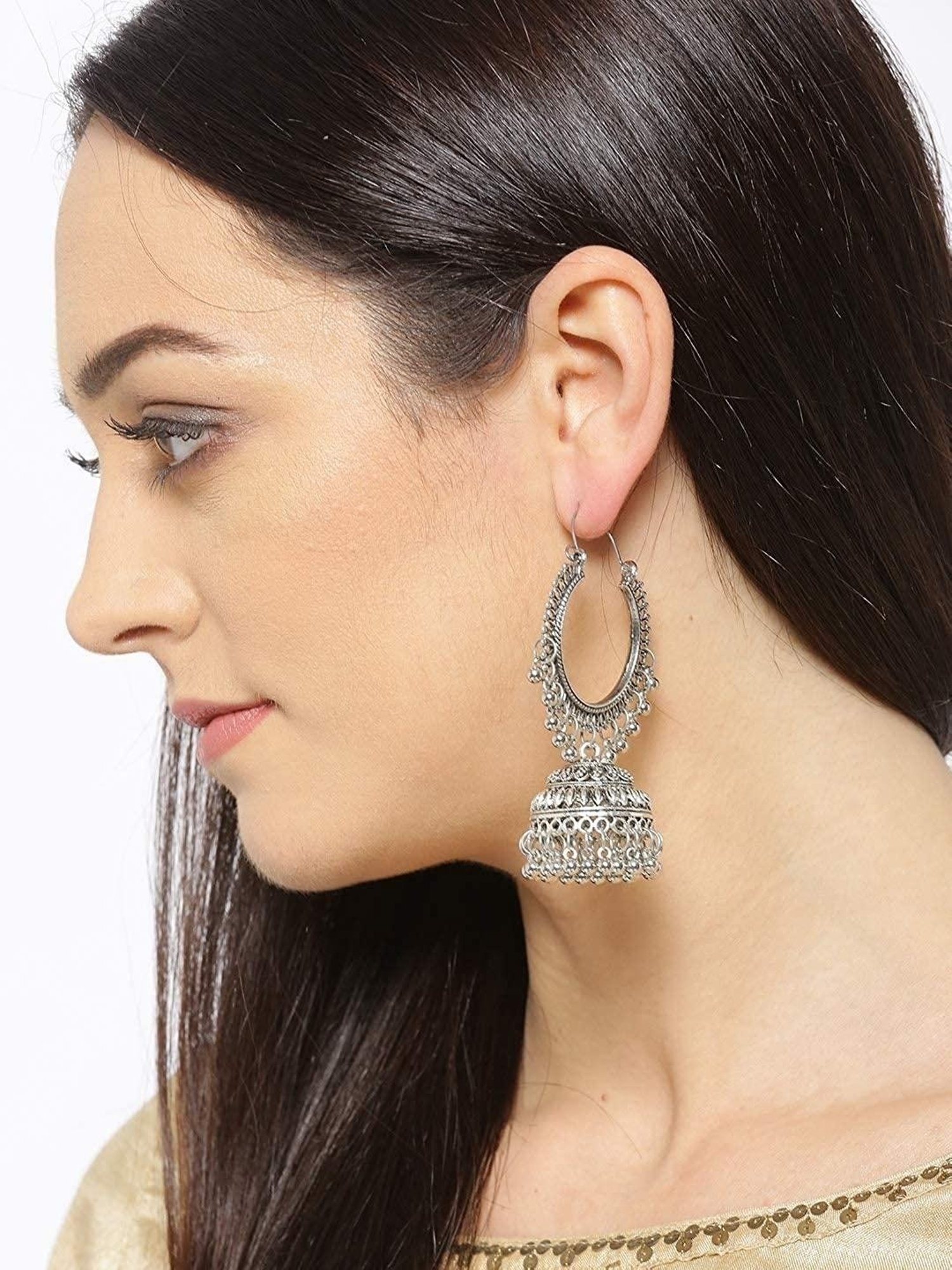 YouBella Stylish Afghani Oxidized Silver Jhumki Earrings