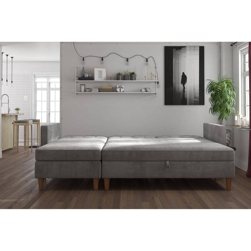 Hartford Storage Sectional Futon and Hartford Storage Ottoman Light Gray - Dorel Home Products