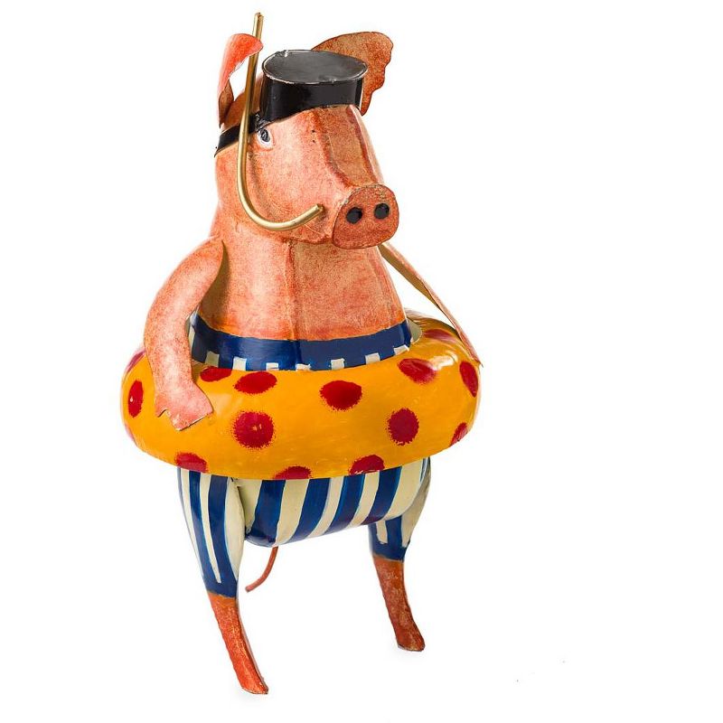 Wind & Weather Handcrafted Metal Pig with Inner Tube Indoor/Outdoor Sculpture