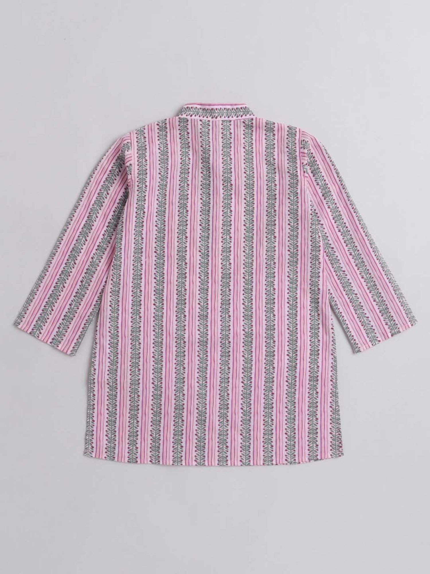 The Magic Wand Kids Pink & White Cotton Printed Full Sleeves Kurta Set