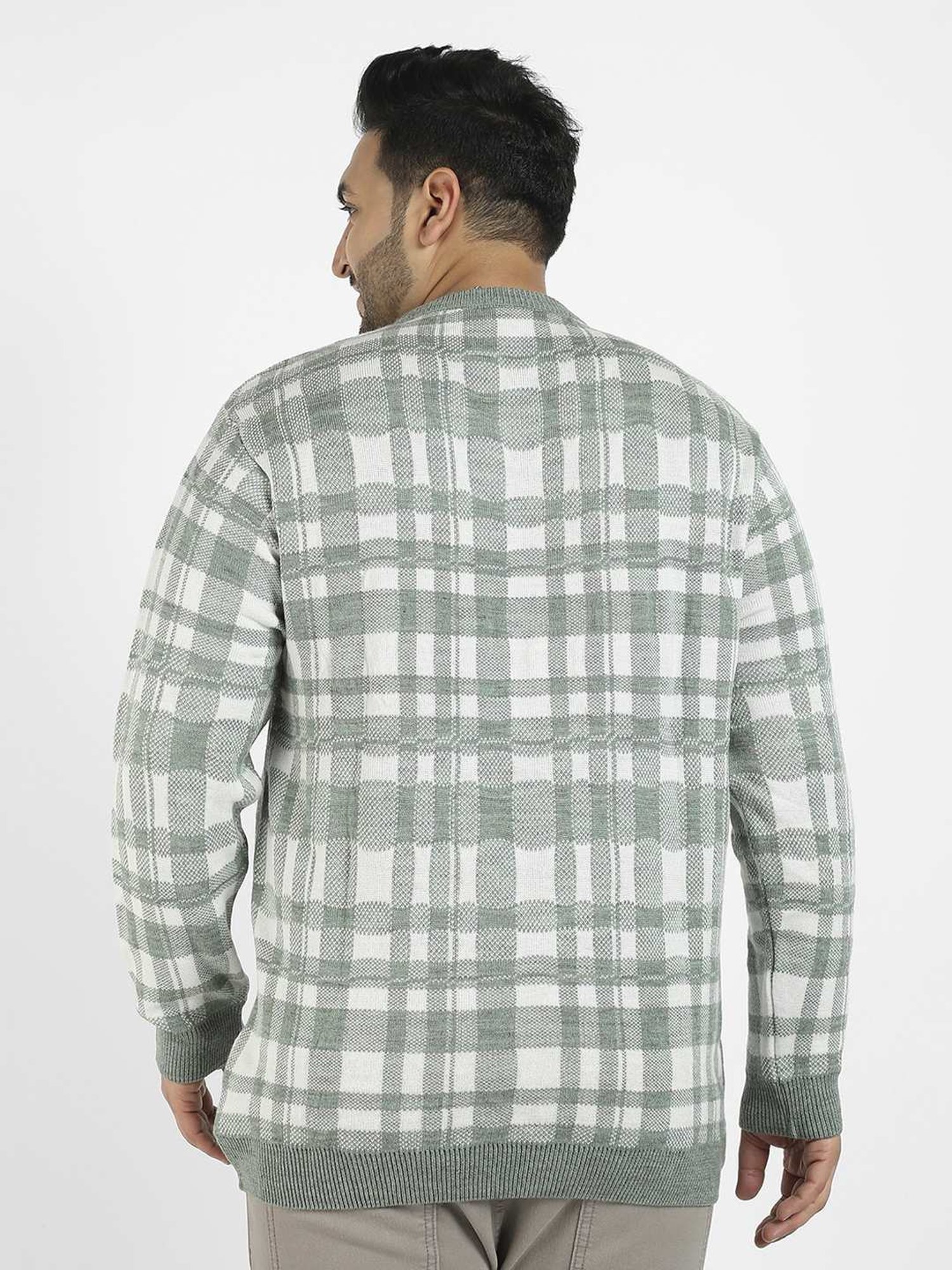 Instafab Plus Green Regular fit Checks Plus Size Sweater