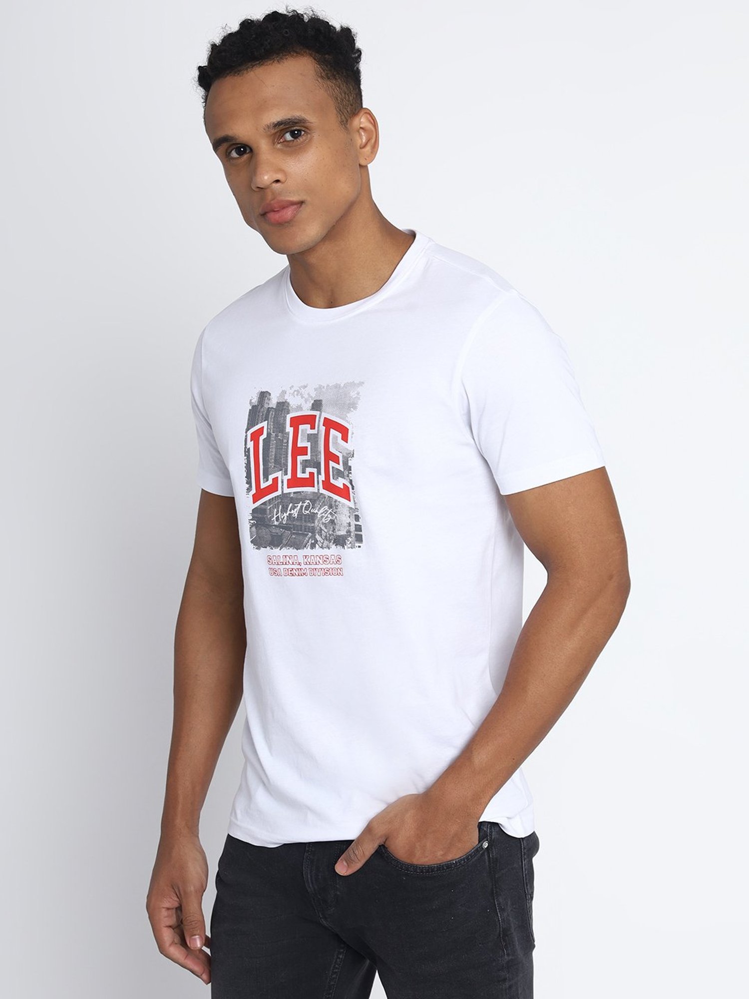 Lee White Slim Fit Graphic Print Crew T-Shirt