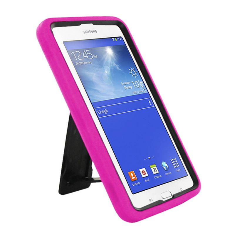KIQ Heavy Duty Hybrid Case, Dual layer Protection Tablet Cover Kickstand Built-in cut-outs for camera and charging ports For Samsung Galaxy Tab E 7.0 Lite, Galaxy Tab 3 7.0 Lite (Hot Pink)