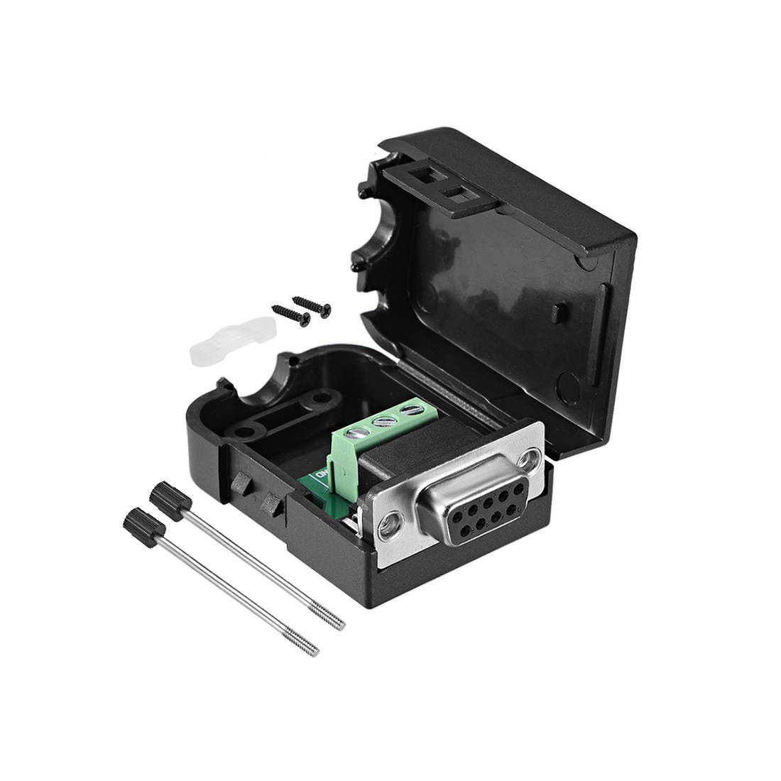 D-sub DB9 Breakout Board Connector with Case 9 Pin 2-row Female Port Solderless Terminal Block Adapter with Thumb Scews