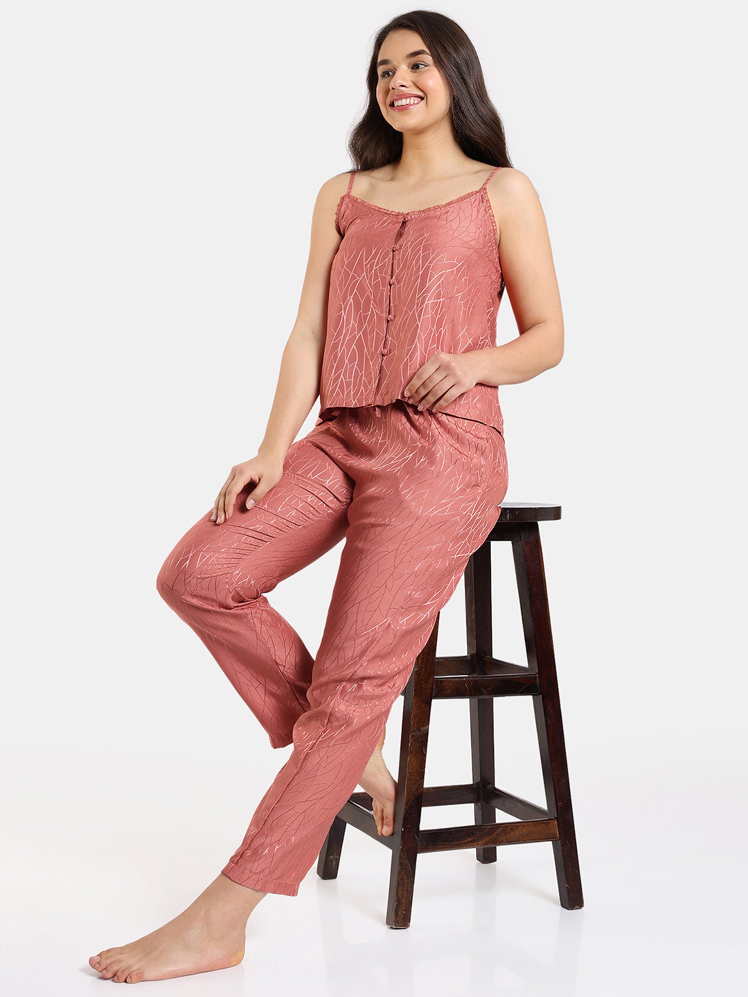 Zivame Dusty Pink Printed Top With Pyjamas