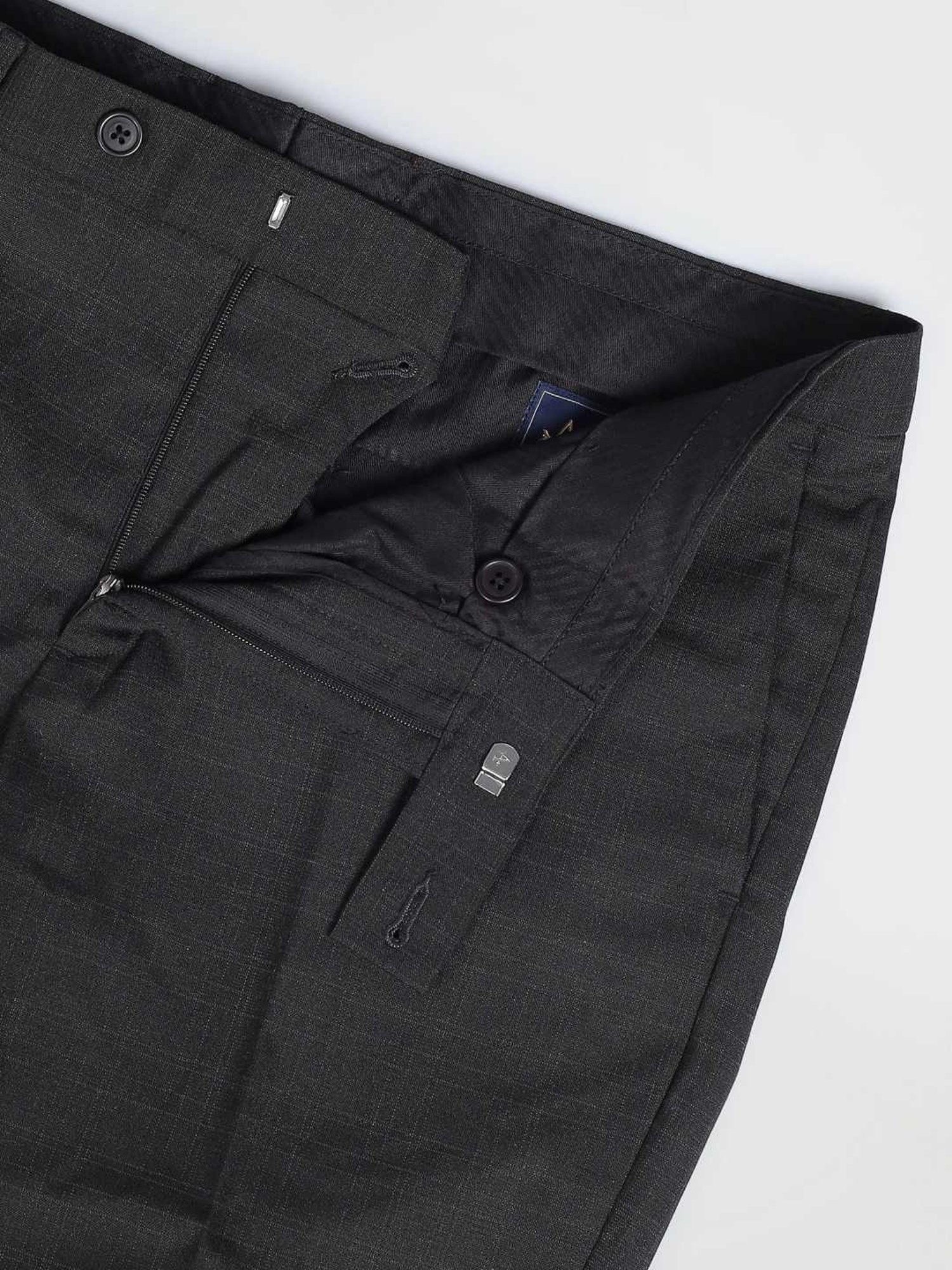 Arrow Black Regular Fit Checks Trousers