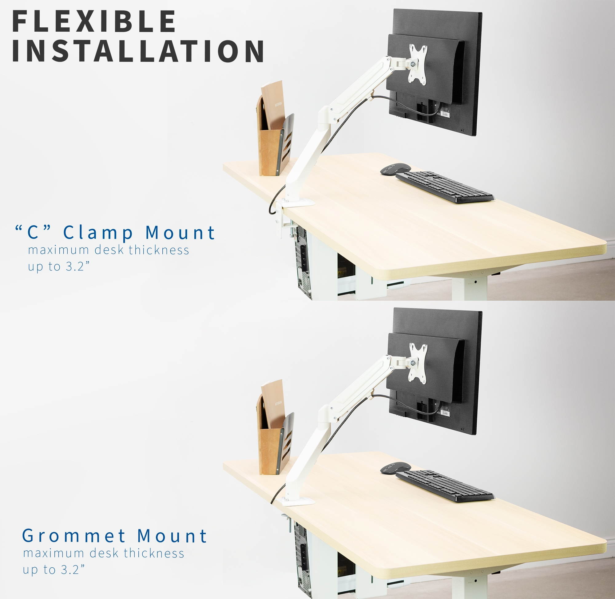 VIVO White Articulating Single Pneumatic Spring Arm Clamp-on Desk Mount Stand | Fits 1 Monitor 17" to 27" (STAND-V101OW)