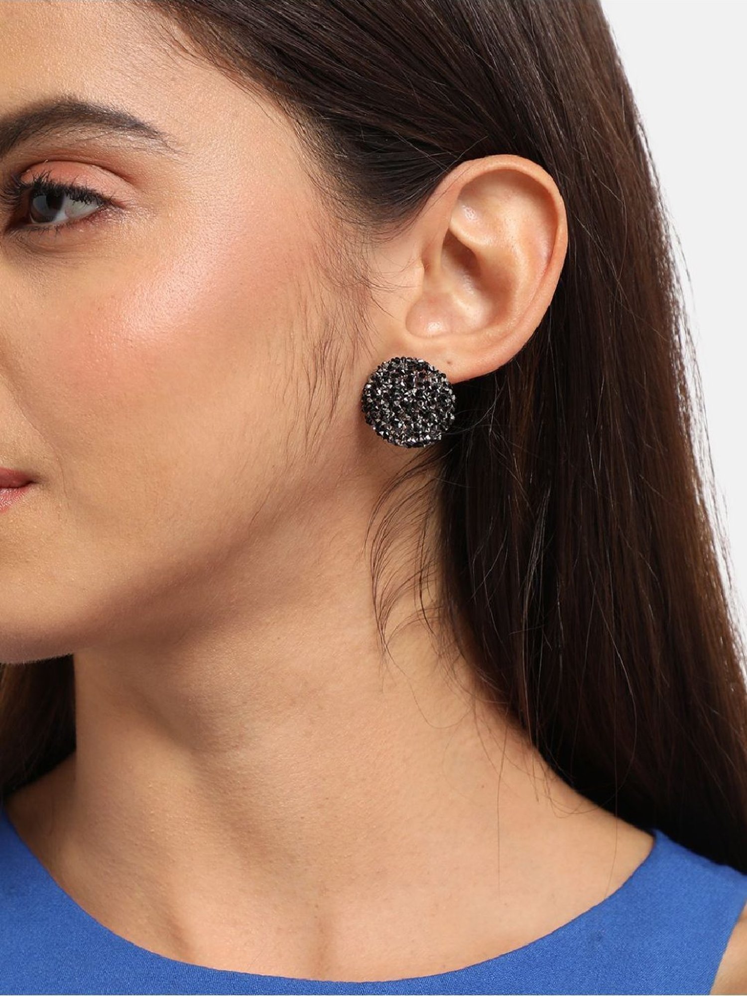 Sohi Women's Embellished Cluster Circular Stud Earrings  Black
