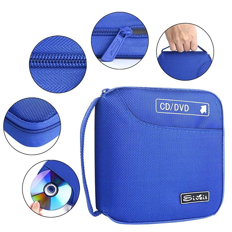 CD Case, Nylon 32 Capacity CD DVD VCD Case Wallet Storage Holder Bag (Blue)