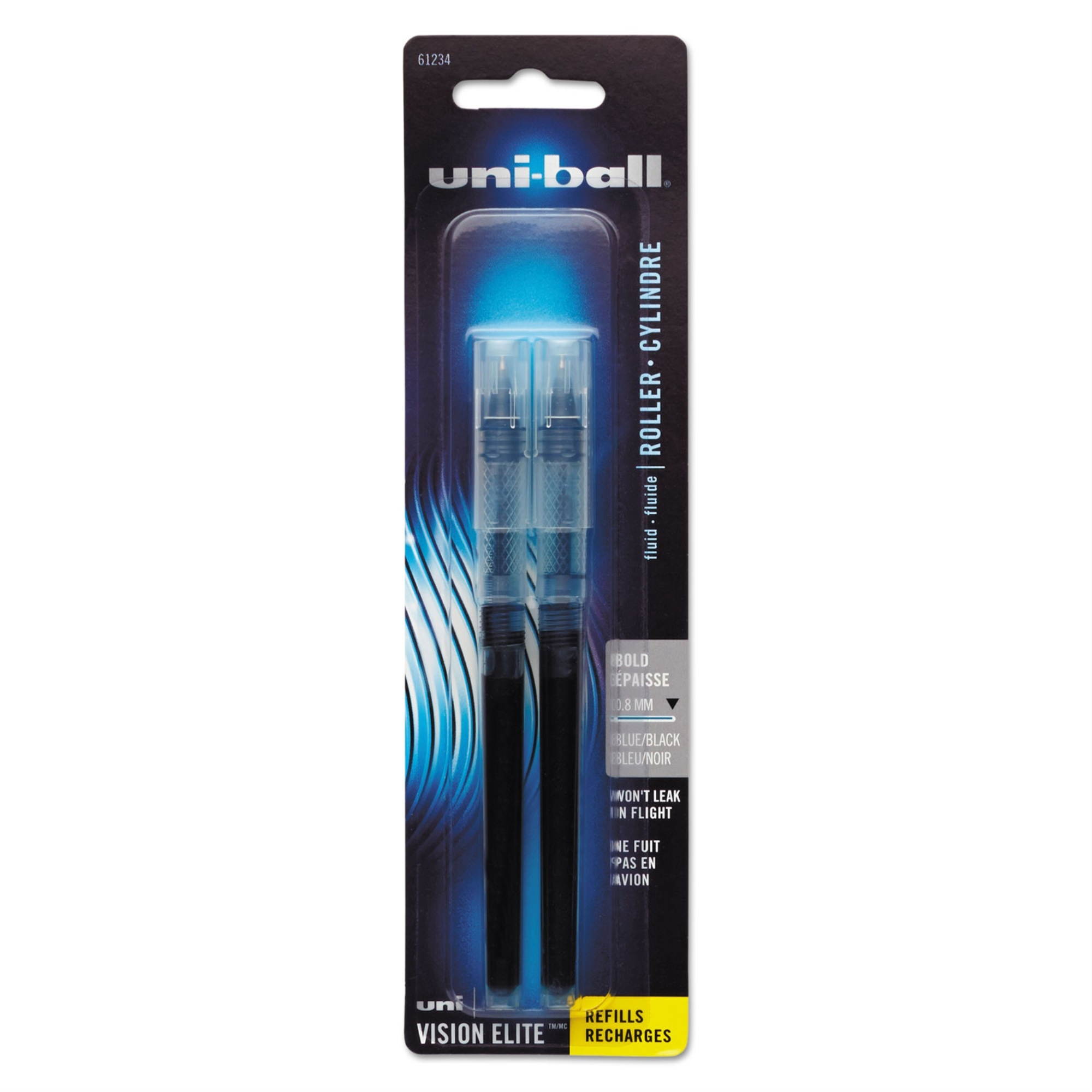 uni-ball Refill for uni-ball Vision Elite Roller Ball Pens ,REFILL,RBALL,BLD,BEBK,2PK