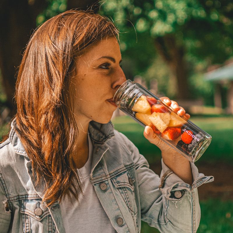 GROSCHE COPENHAGEN Double Walled Glass Tea Infuser Water Bottle, Insulated Bottle with Protective Sleeve, 14.3 fl oz. Capacity  