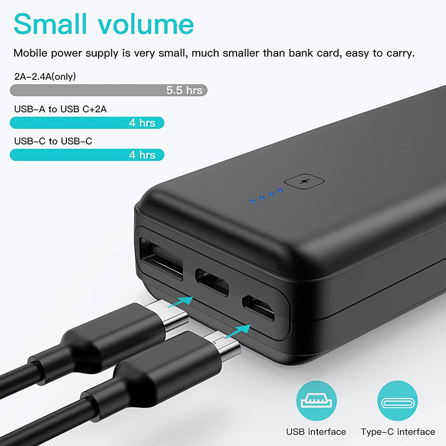 Ultra Compact Portable Charger 10000mAh Miady USB C Battery Pack Power Bank with 5V/2.4A Dual Output Fast Charge Compatible with iPhone iPad Samsung LG and etc
