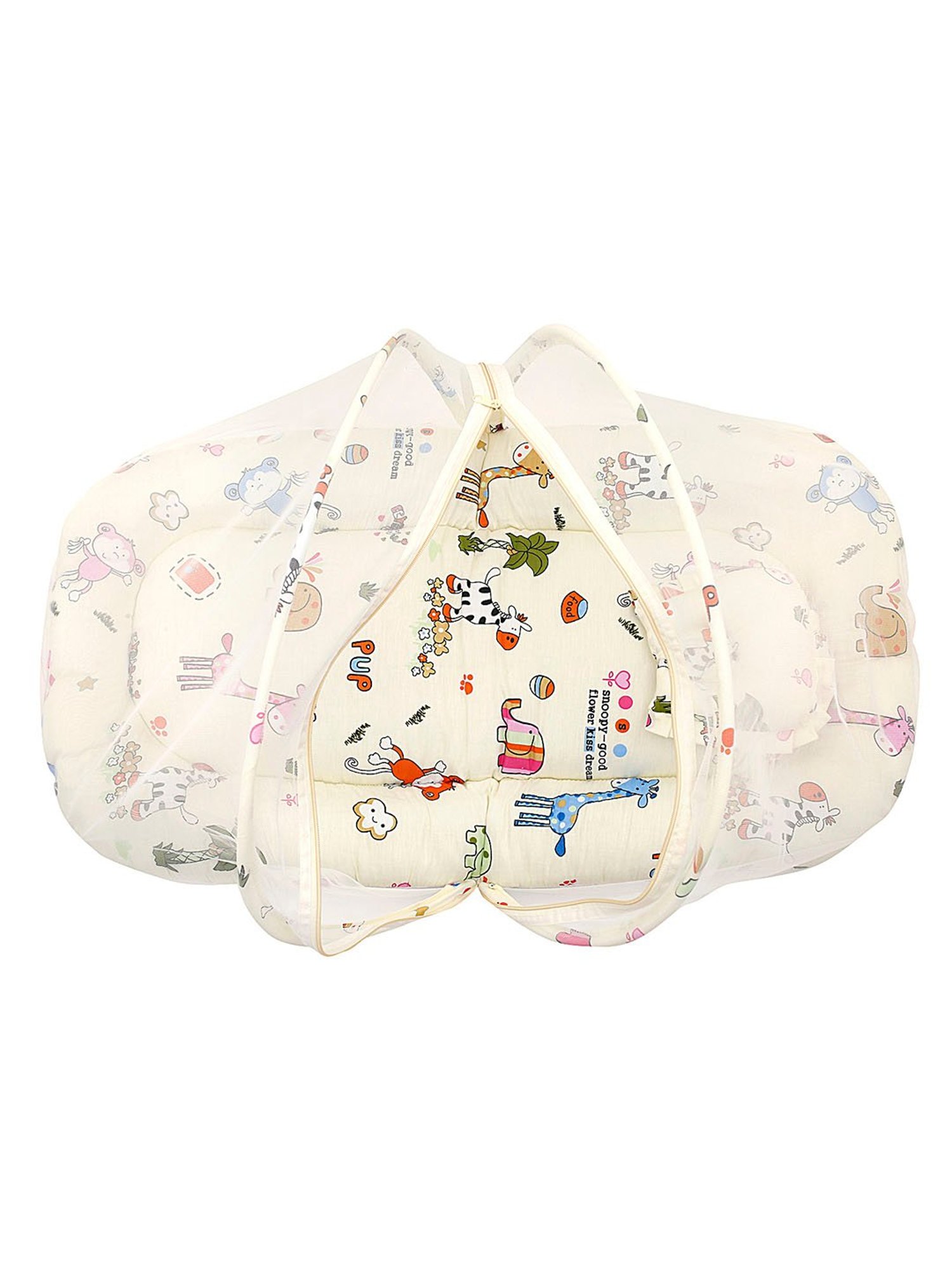 Baby Moo Tent Mattress Set with Neck Pillow I Love Animals Cream