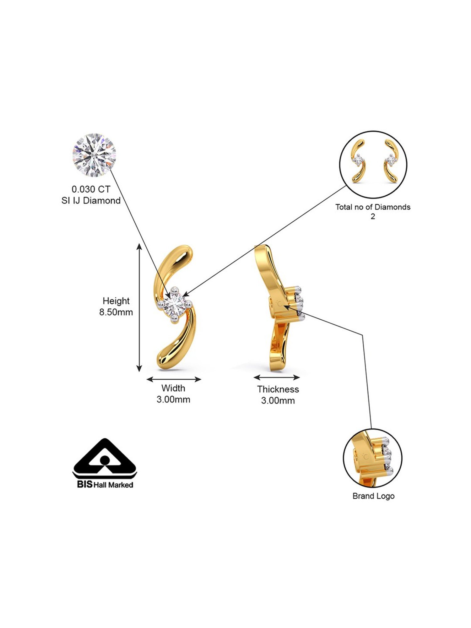 P.C. Chandra Jewellers 18 kt Gold & Diamond Earrings