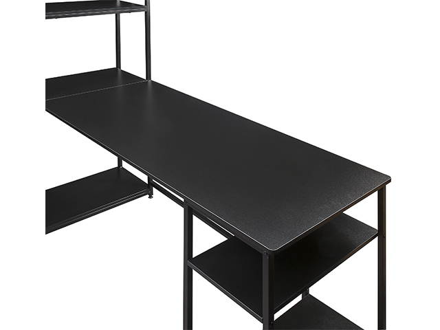 Office Computer Game Desk with Multiple Storage Shelves, Modern Large Office Desk with Bookshelf and Storage Space,Black,GT67