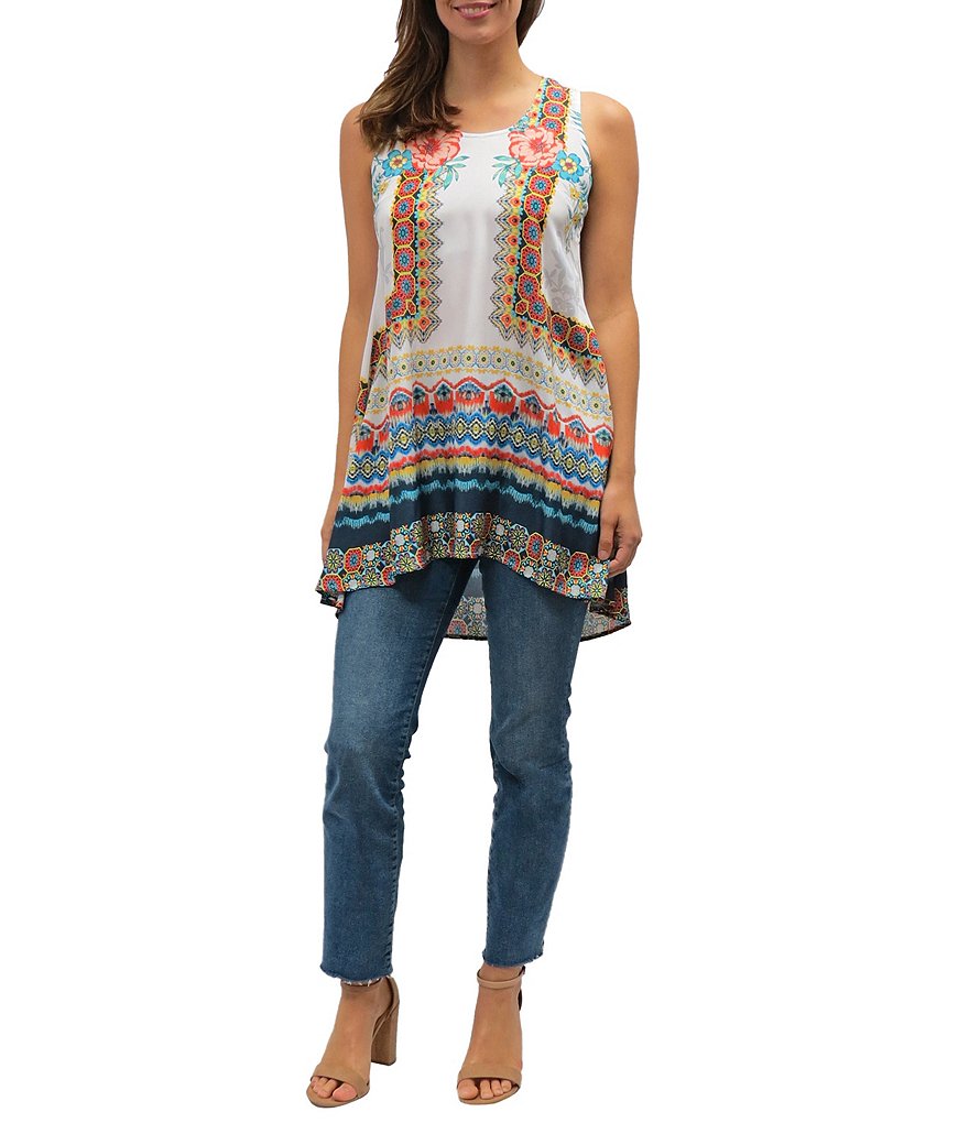 Karyn Seo Margot Sleeveless Jewel Neck Printed Tunic Tank