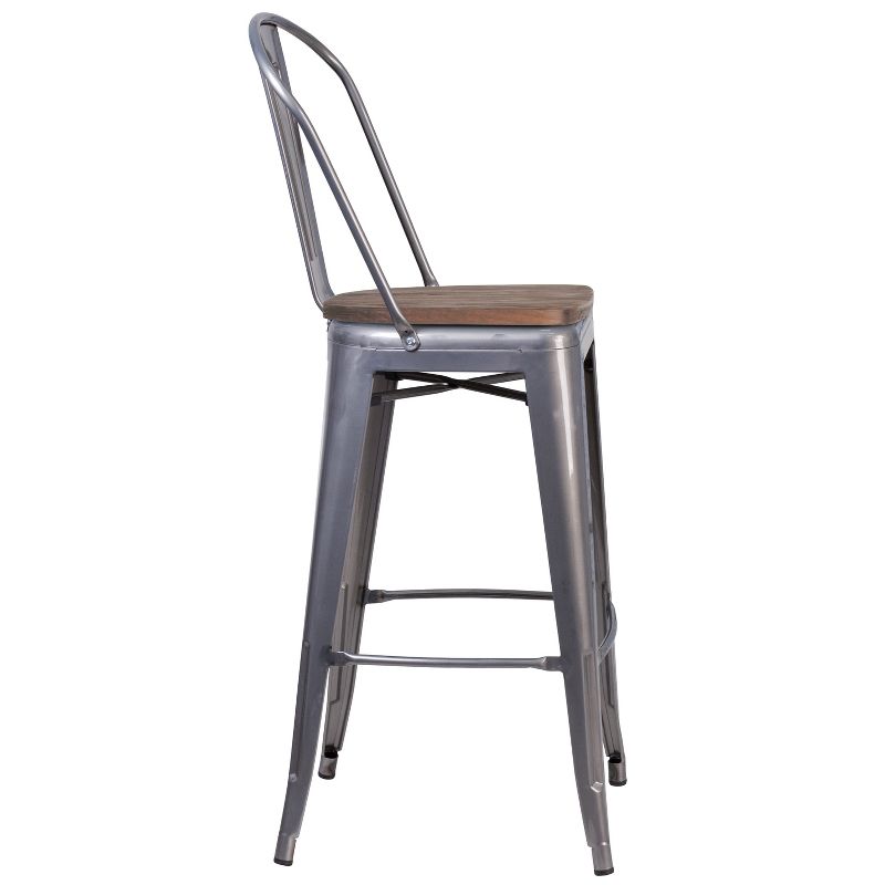 Emma and Oliver 30"H Clear Coated Barstool with Back and Wood Seat