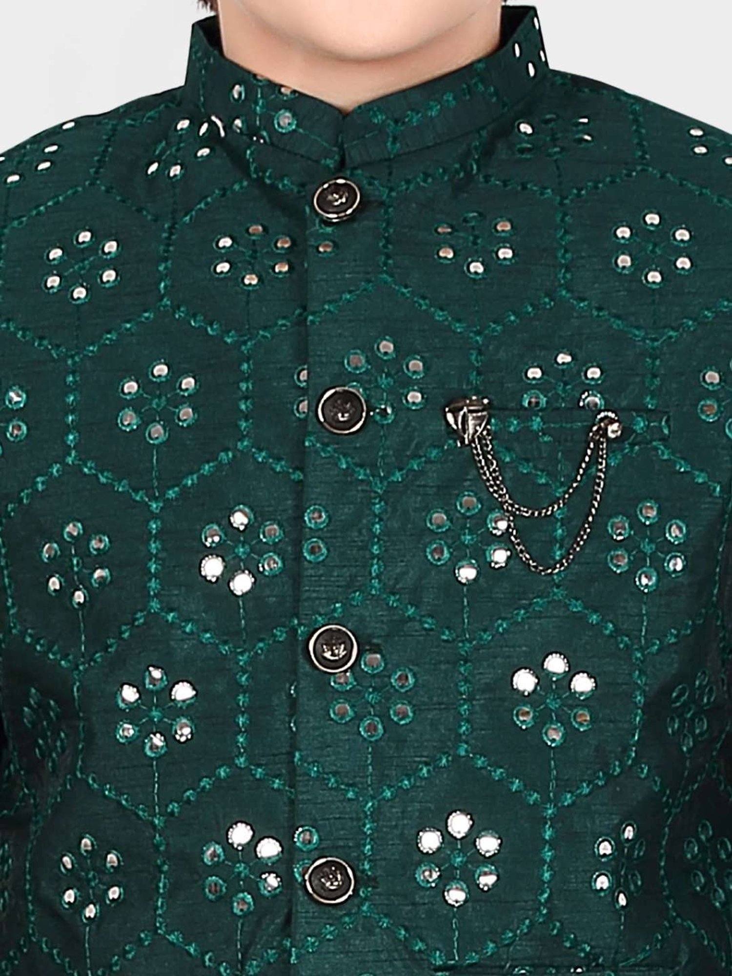 Cavio Kids Green Embellished Full Sleeves Kurta Set