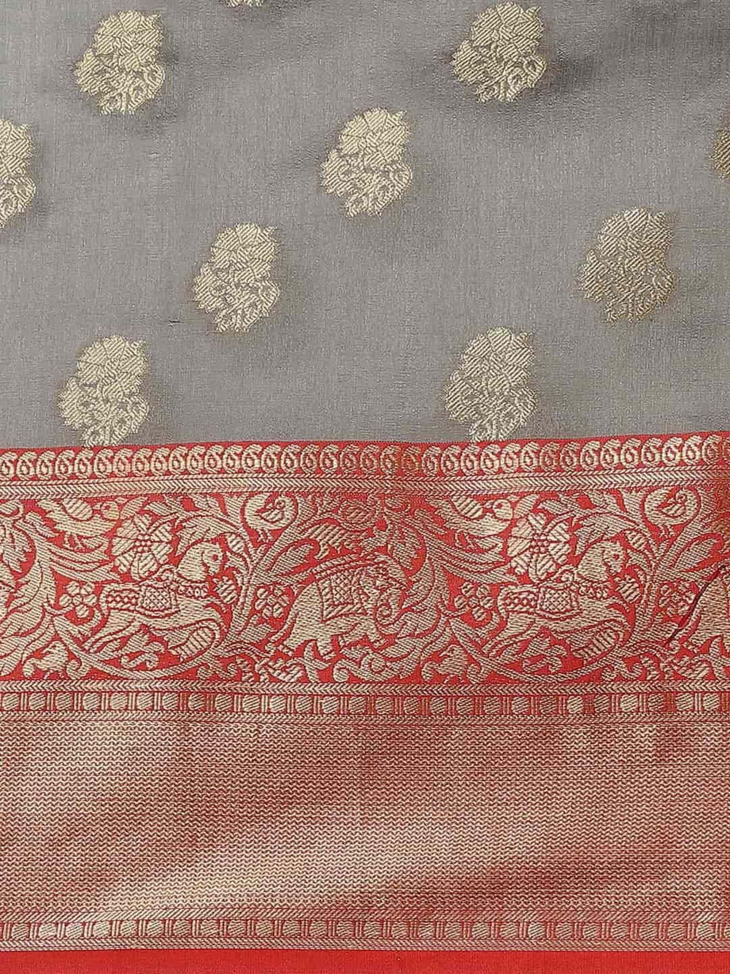 Unnati Silks Grey Cotton Printed Saree With Unstitched Blouse