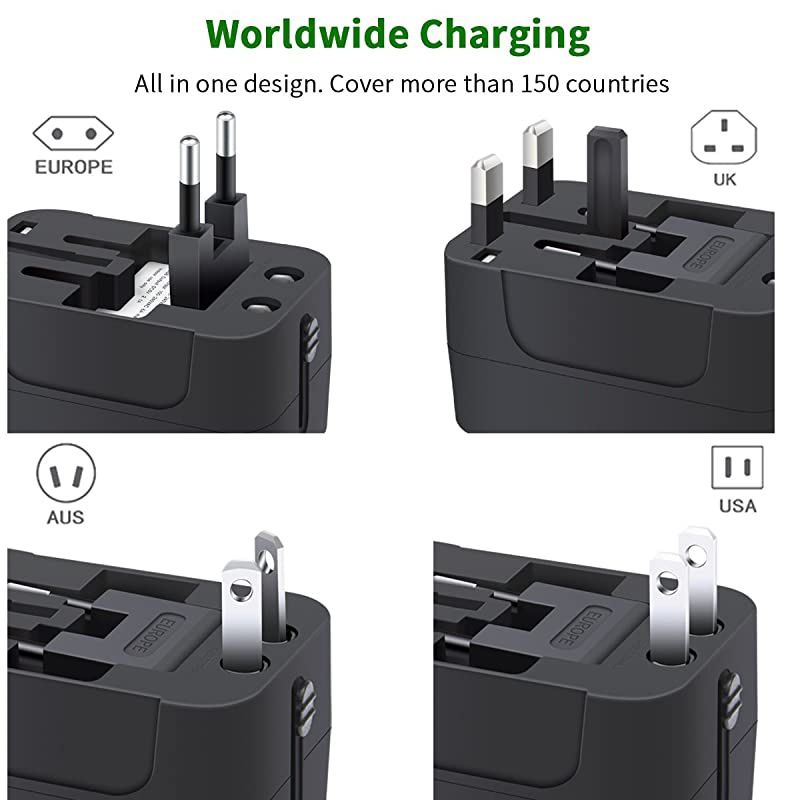 International Universal All in One Worldwide Travel Adapter Wall Charger AC Power Plug Adapter with Dual USB Charging Ports for USA EU UK AUS European Cell Phone Laptop