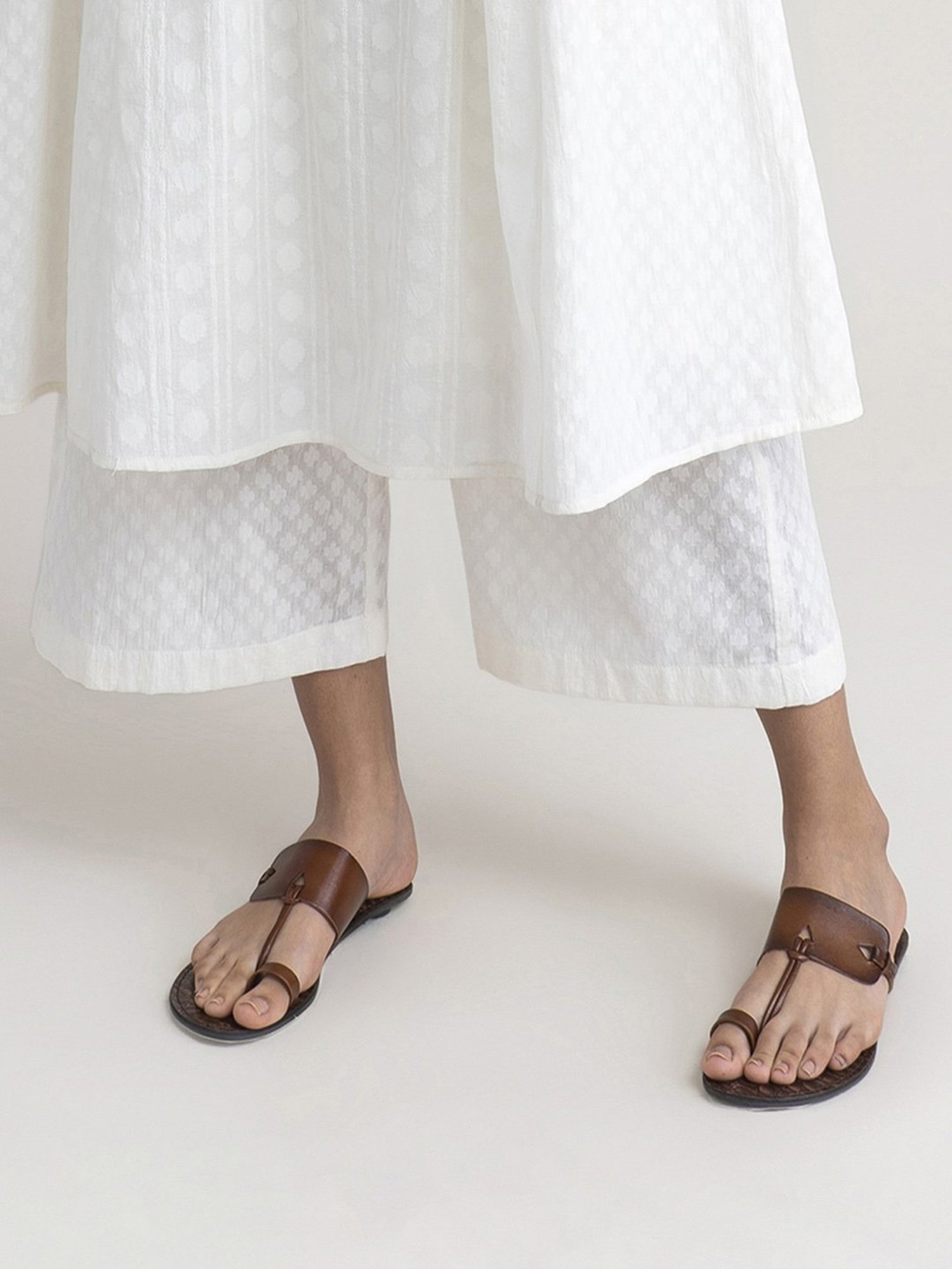 Pink Fort Off-White Cotton Embroidered Kurta Palazzo Set